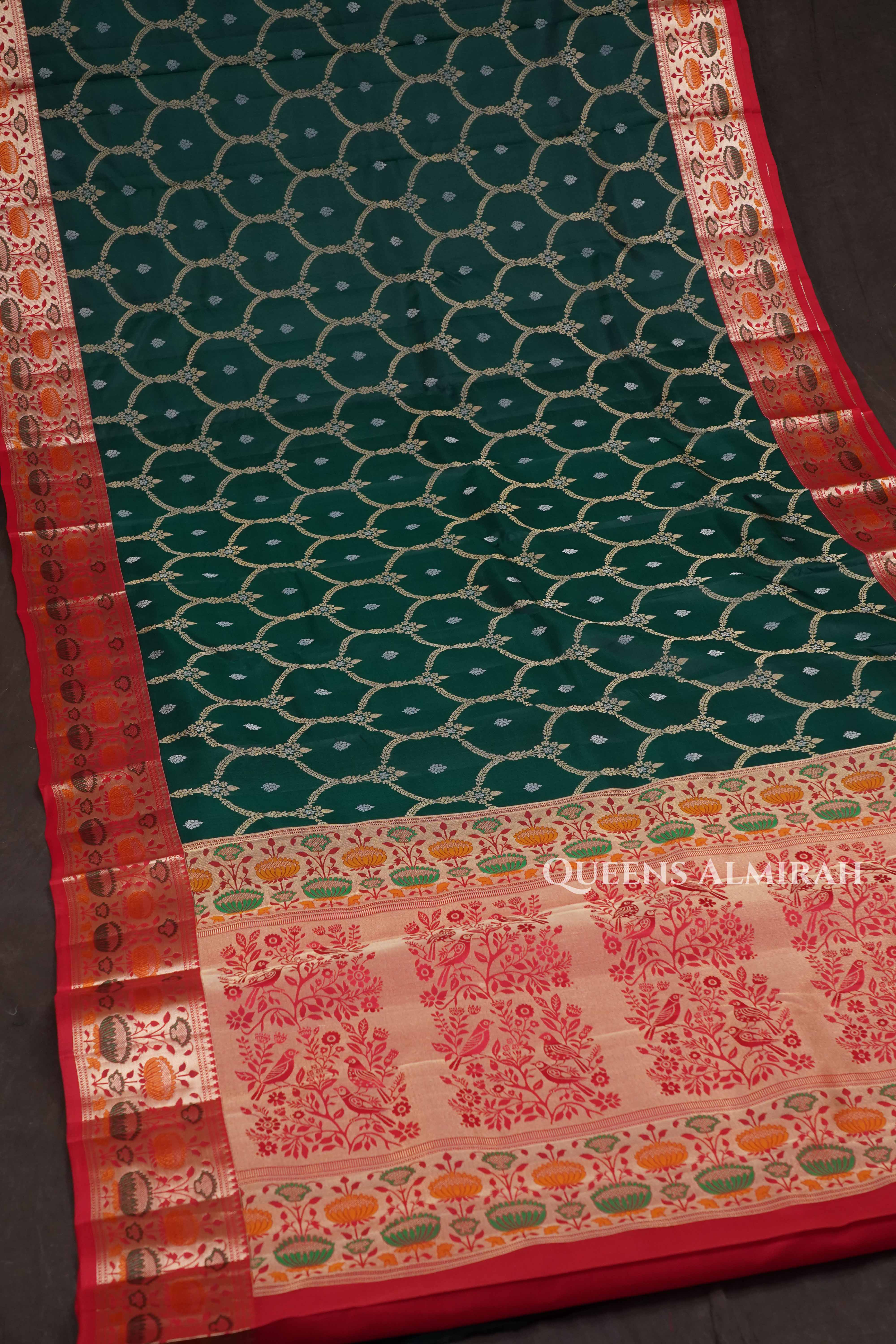 Dark Green With Red Paithani Border Pure Kanchivaram Silk Saree