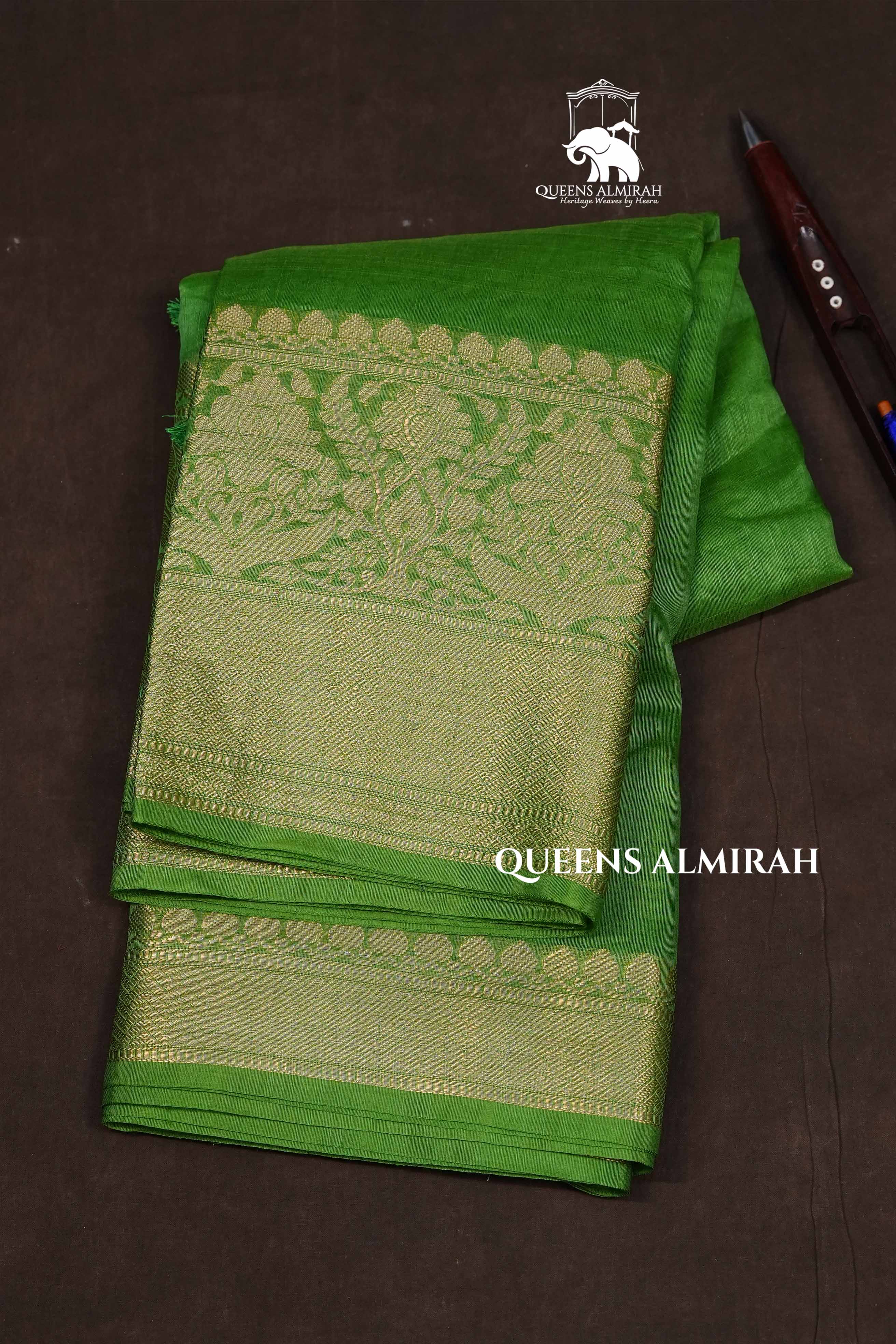Green Banarasi Linen Saree