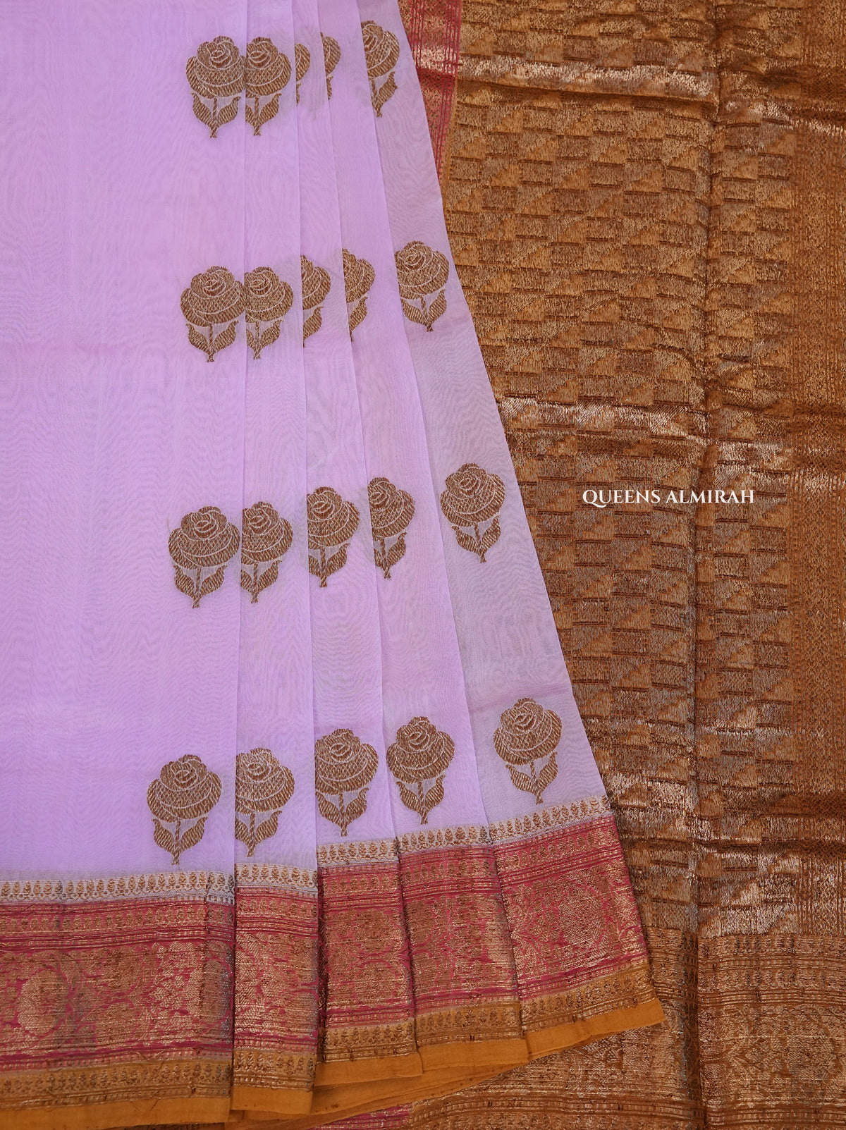 Lilac Pink Banarasi Silk Organza saree
