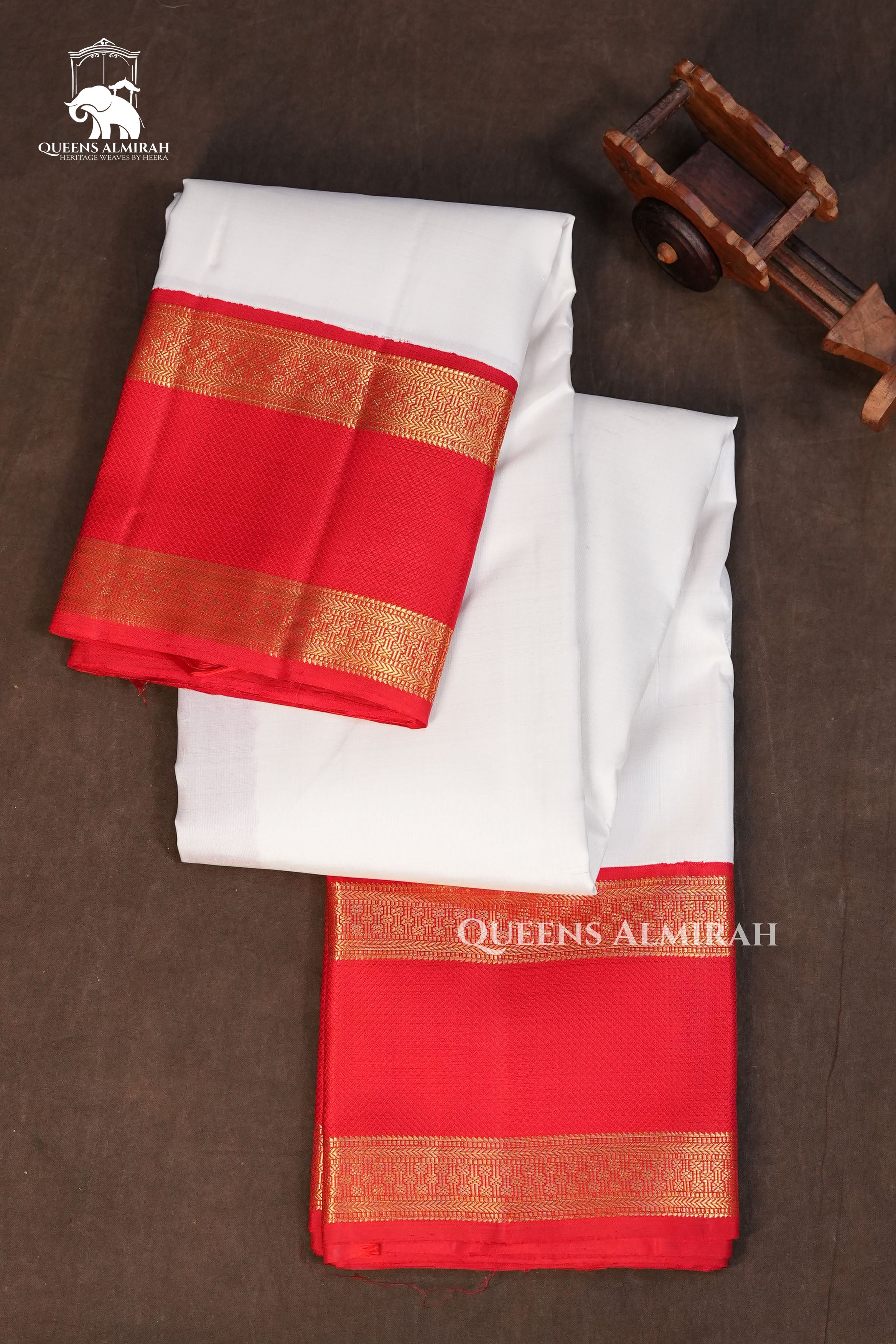 White With Red Pure Kanchivaram Silk Saree