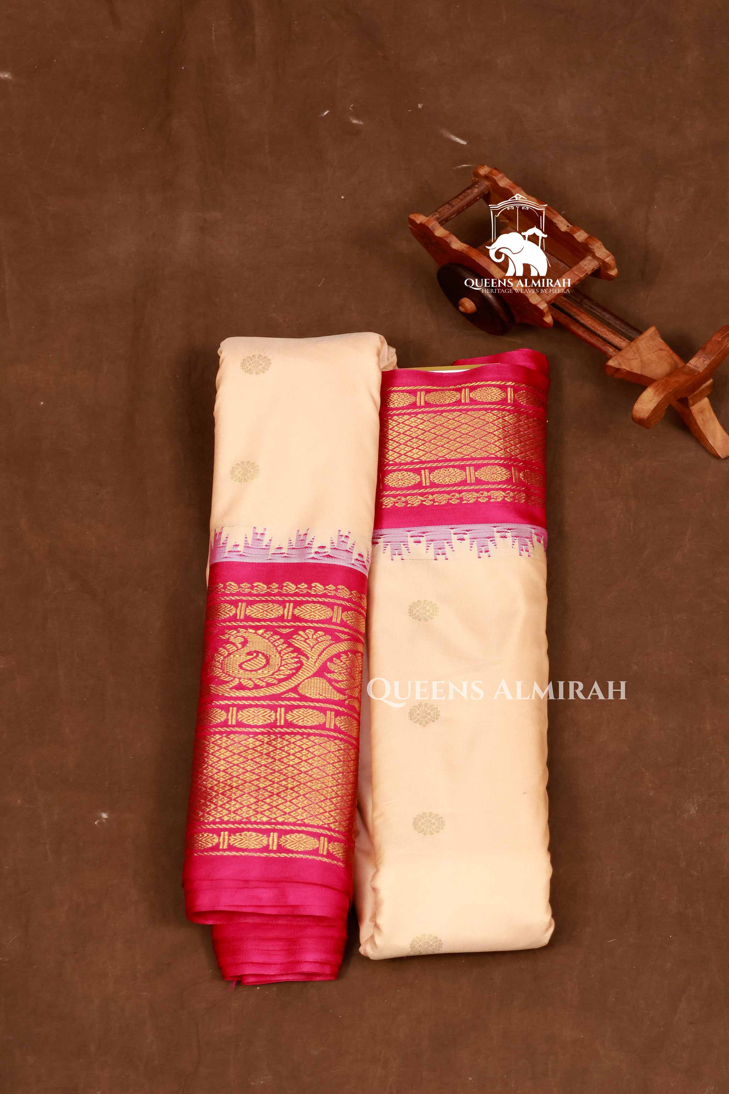 Off White With Magenta Pink Semi Gadwal Silk Saree