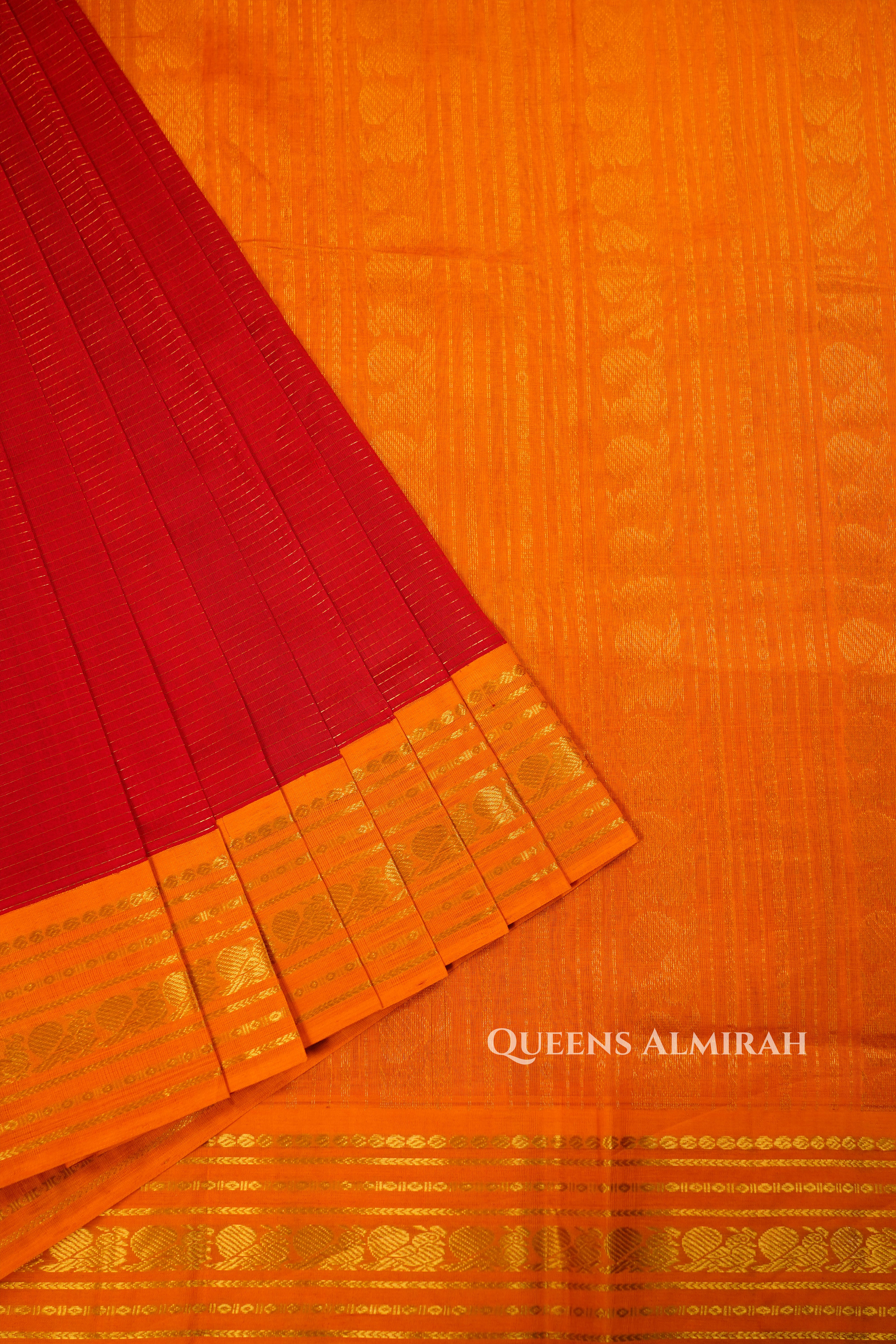 Red With Mustard Yellow Pure Kanchi Silk Cotton Saree