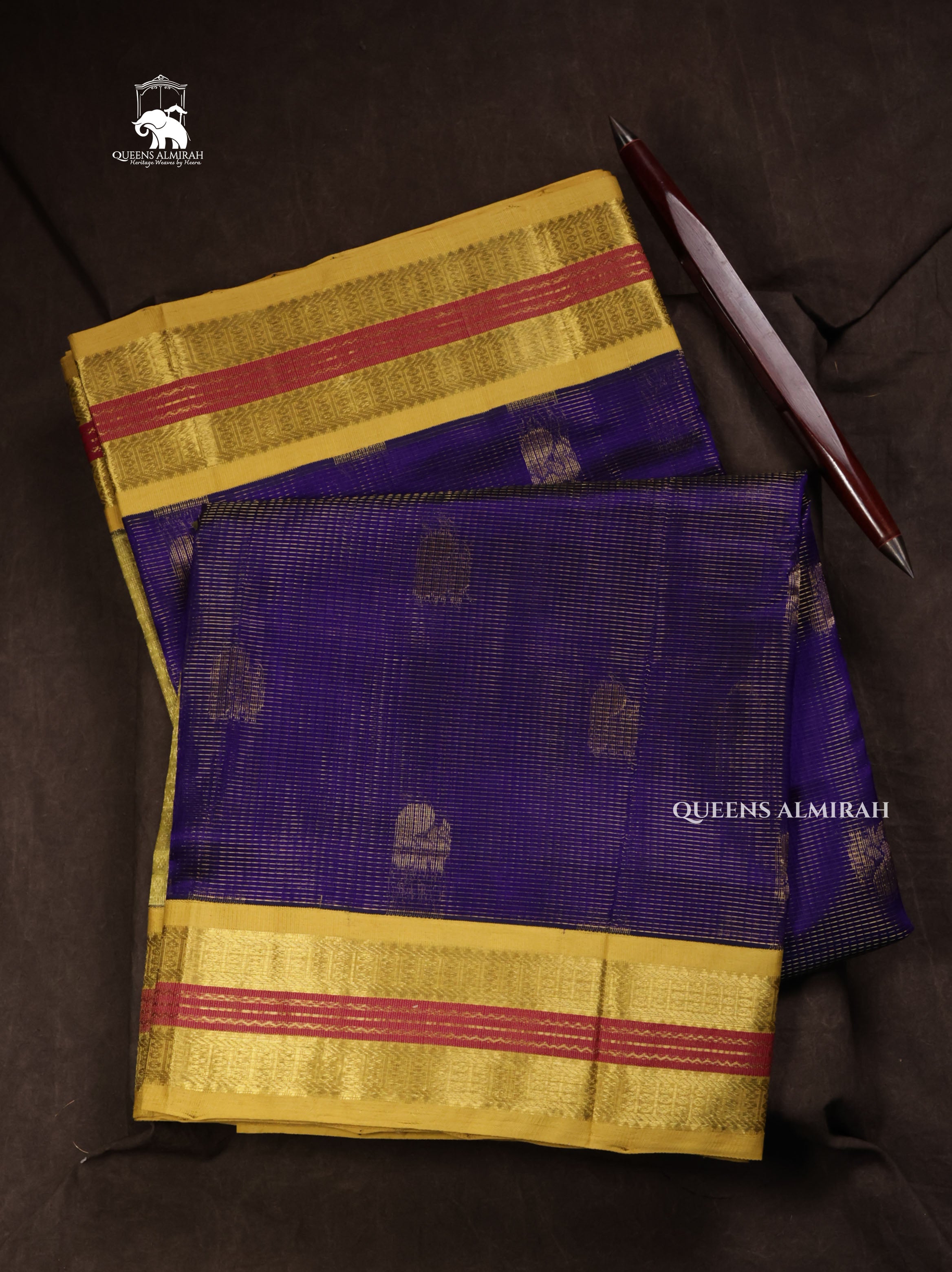 Navy Blue With Yellow Pure Silk Cotton Saree