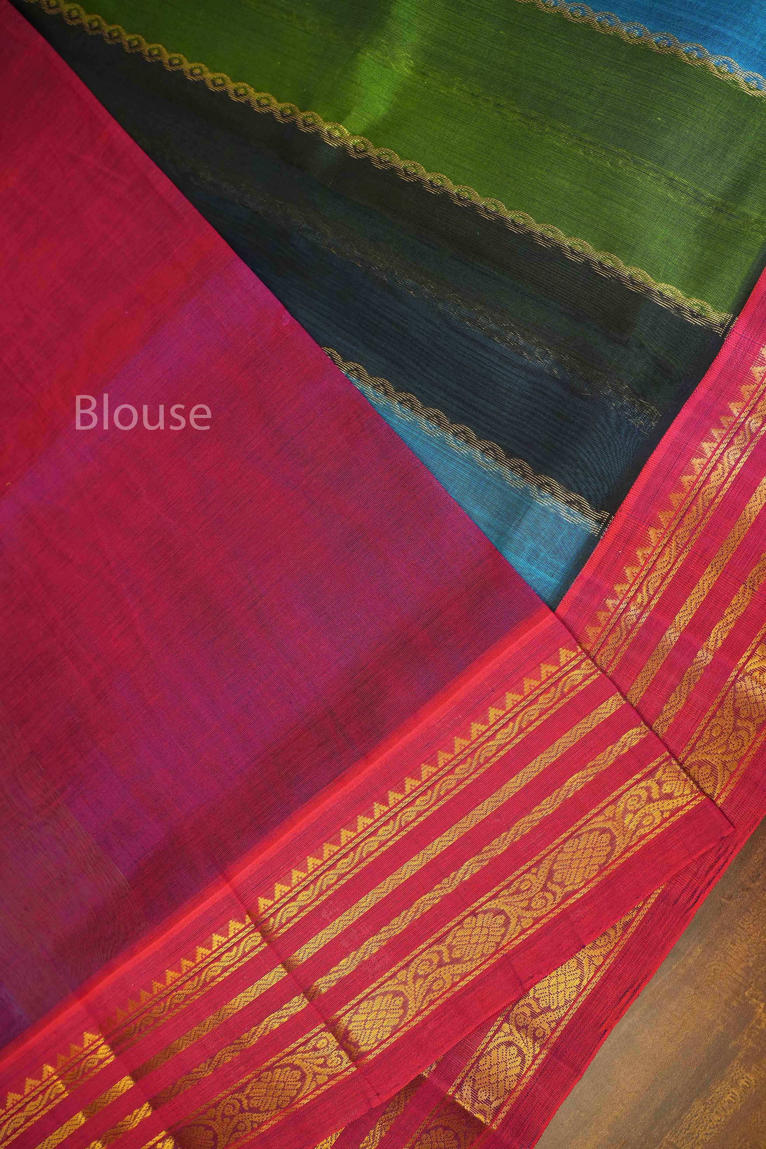 Multi Color With Purple Varisapet Border Pure Silk Cotton Saree
