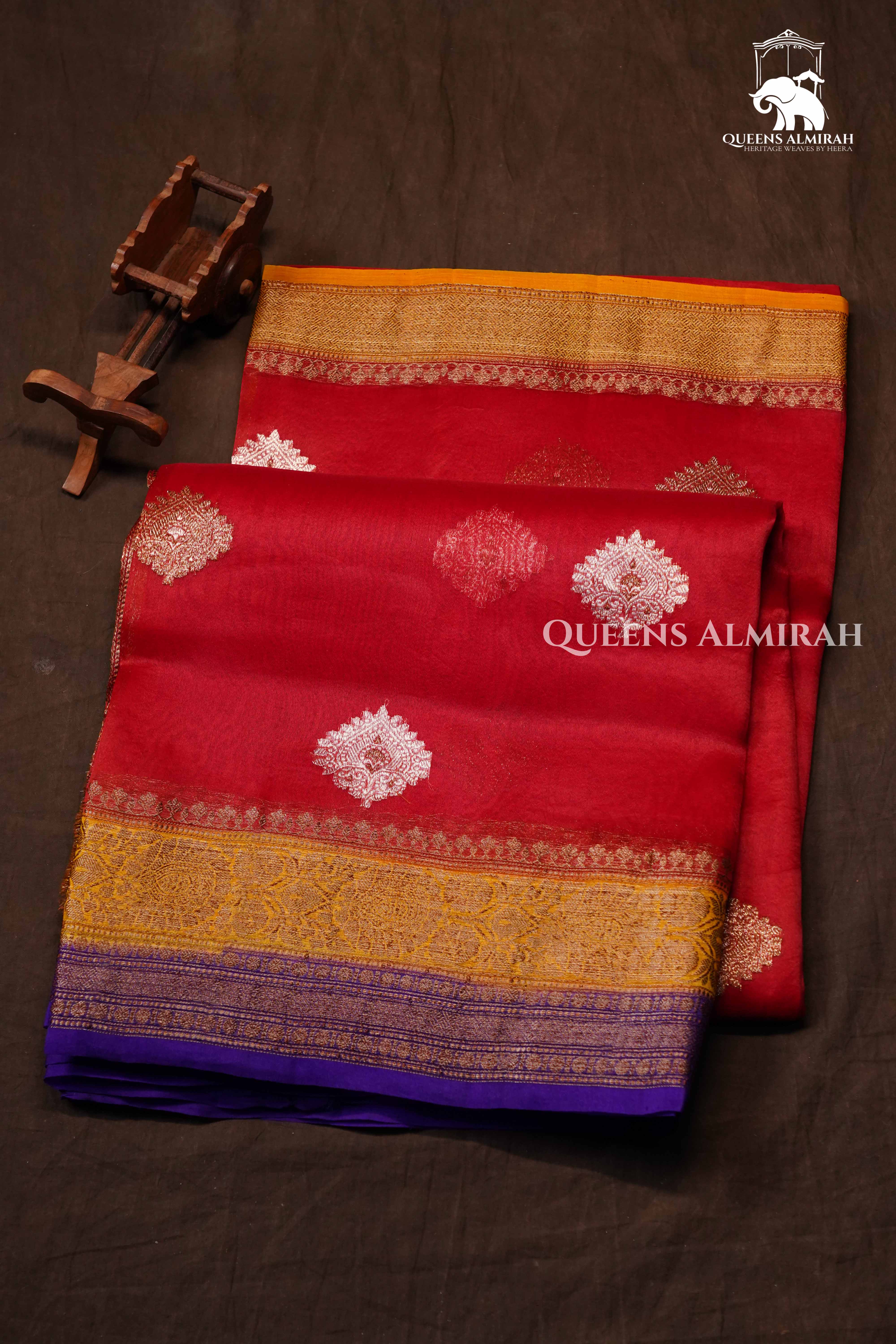 Dark Red Banarasi Organza saree