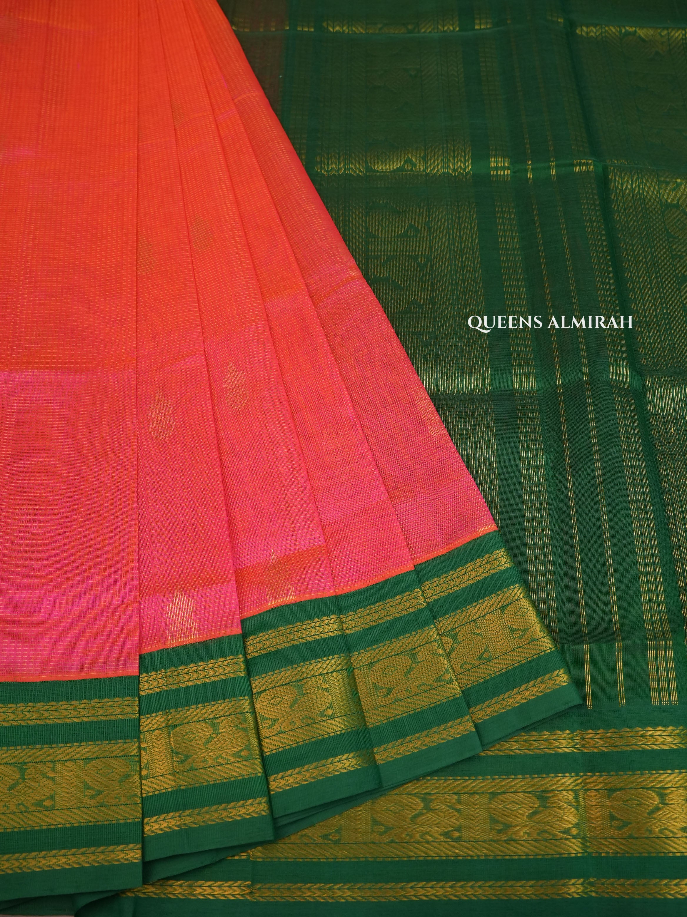Pink With Green Pure Silk Cotton Saree