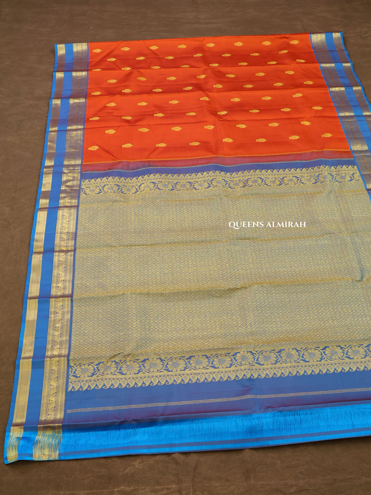 Orange With Blue Pure Kanchivaram Silk Saree