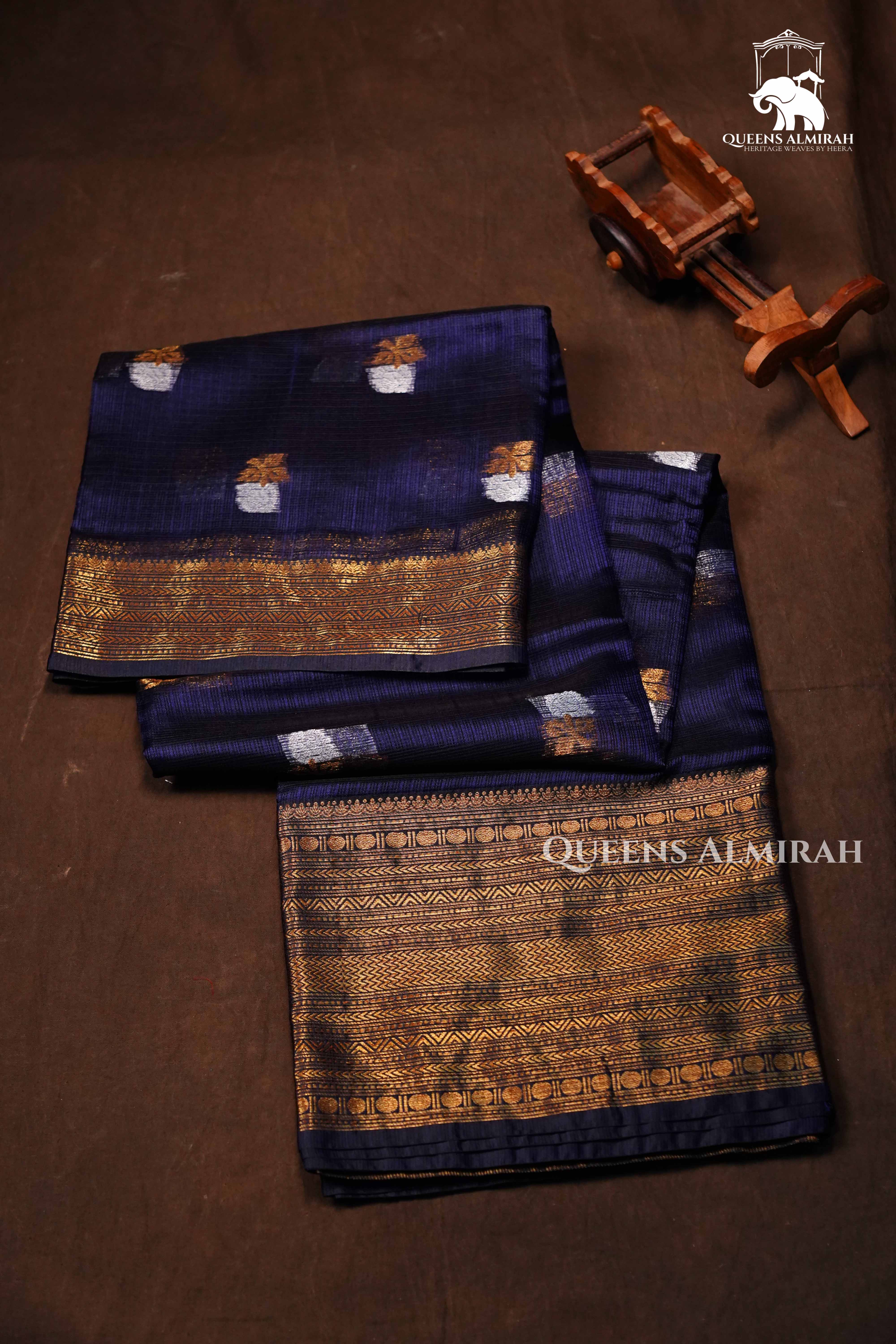 Dark Navy Pure Kota Silk Saree