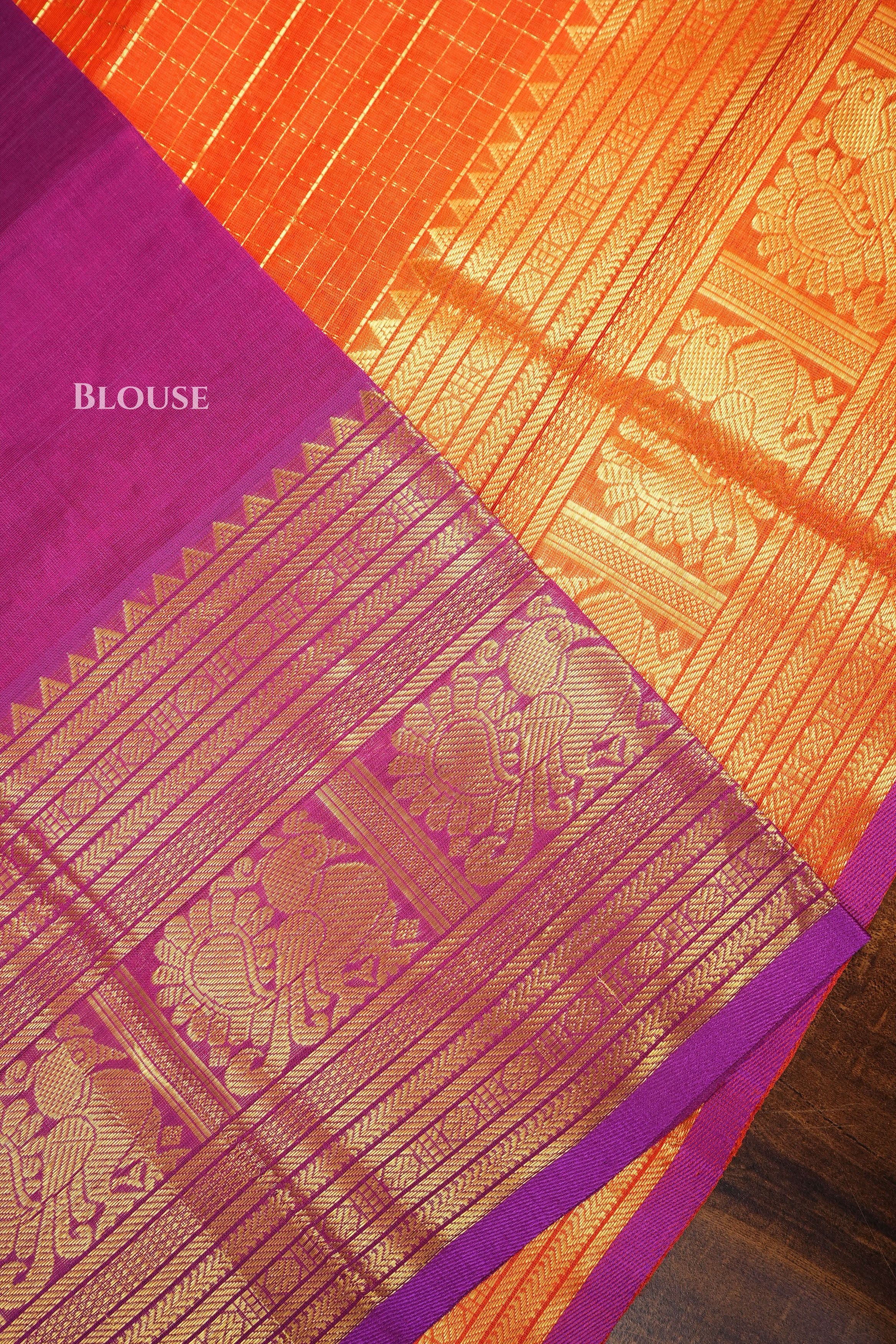 Orange With Purple Pure Kanchi Silk Cotton Saree