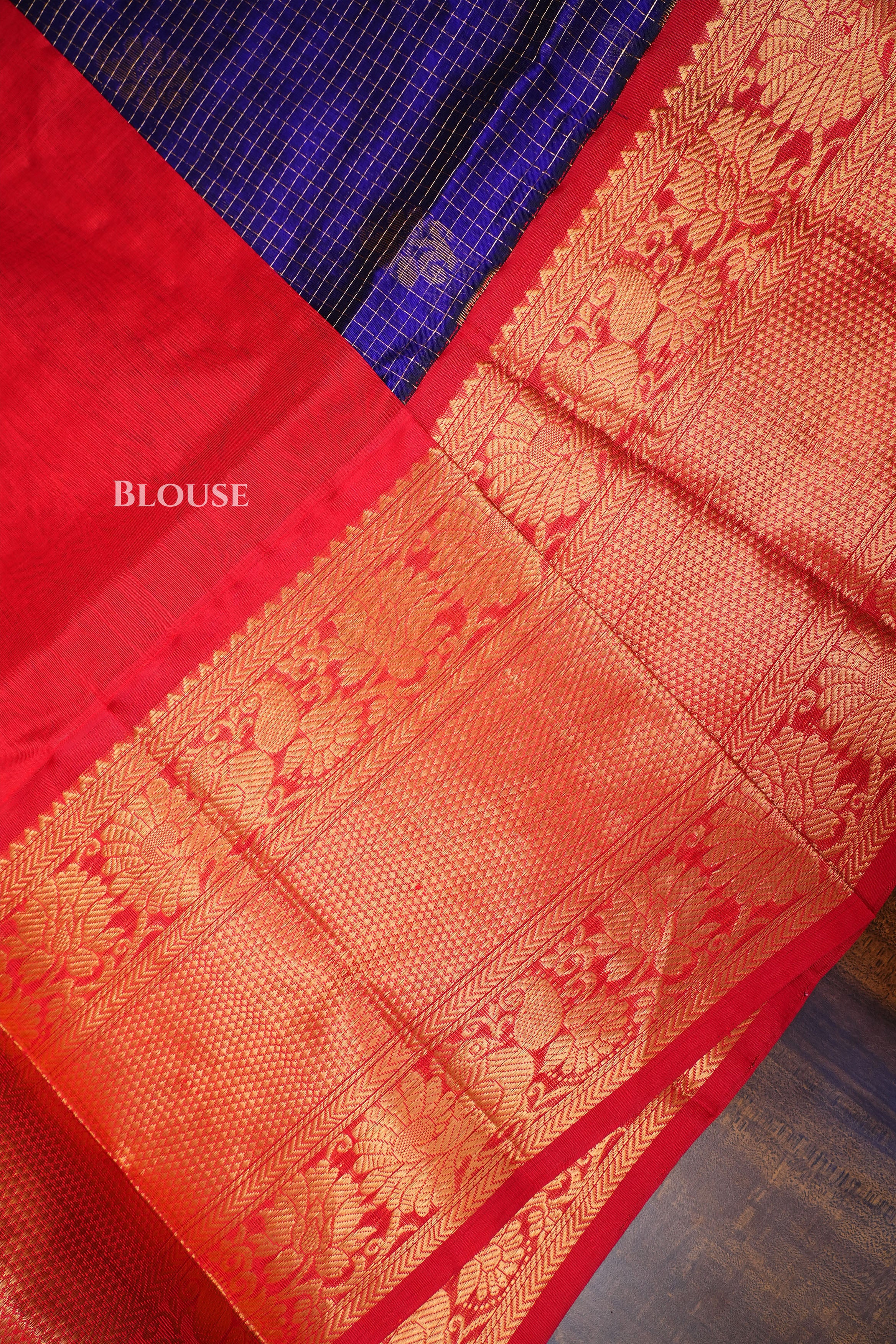 Dark Navy Blue With Red Pure Kanchi Silk Cotton Saree