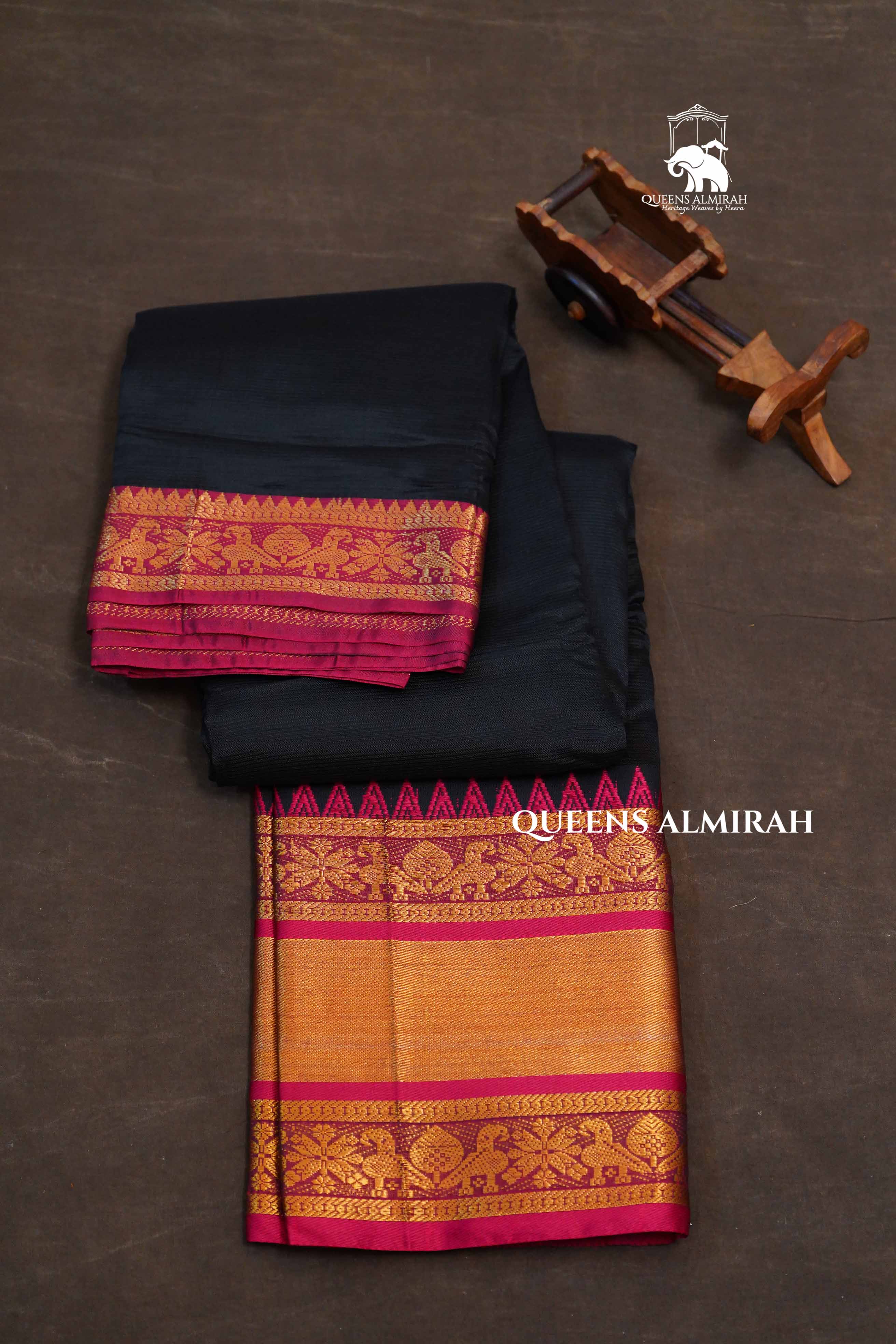 Black Long And Short Border Mangalgiri Saree