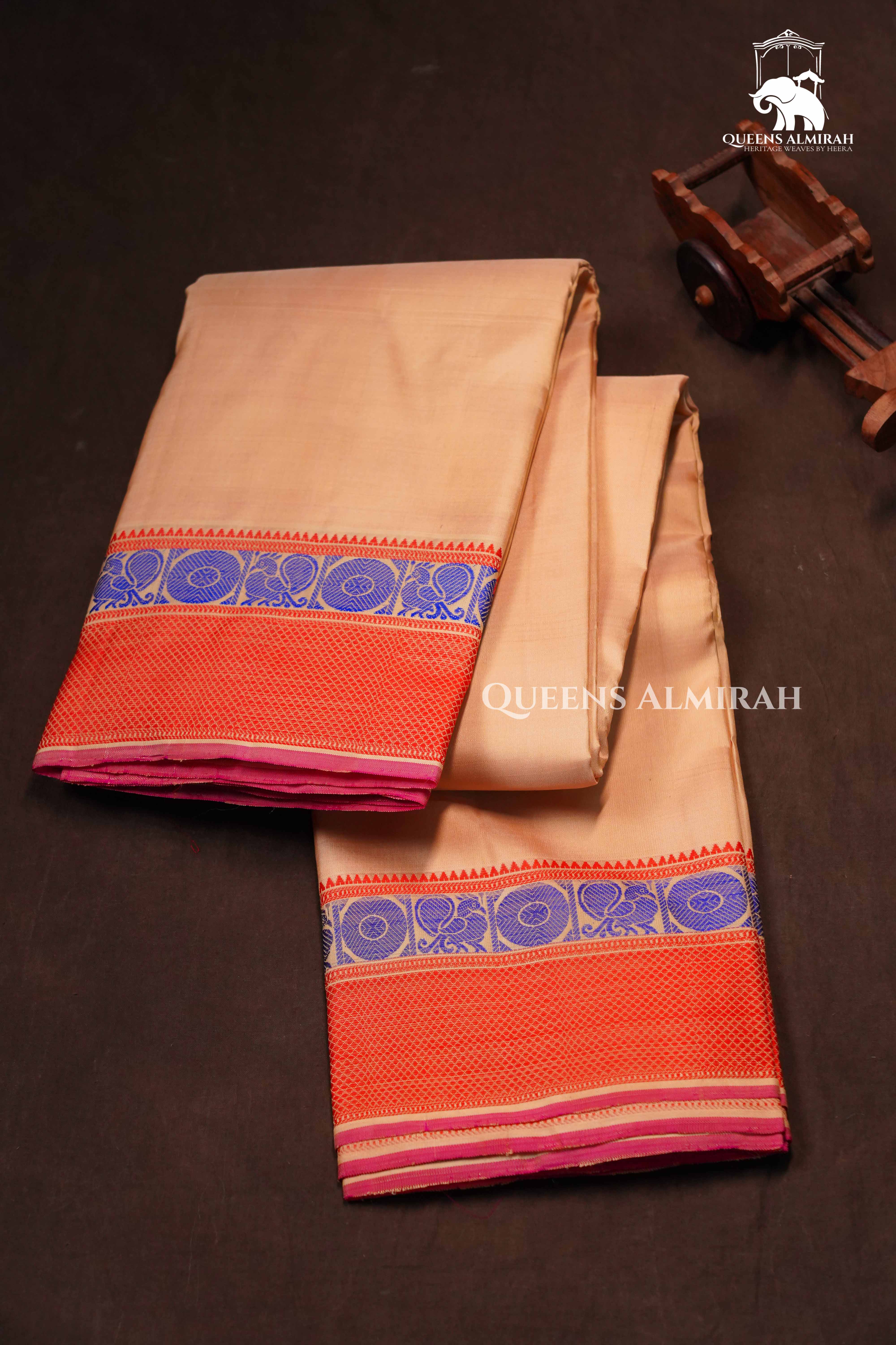 Sandal With Orange Pure Kanchivaram Silk Saree
