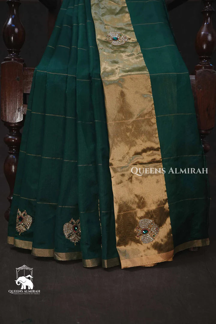 Dark Green Ganda Berunda Chanderi Silk Saree