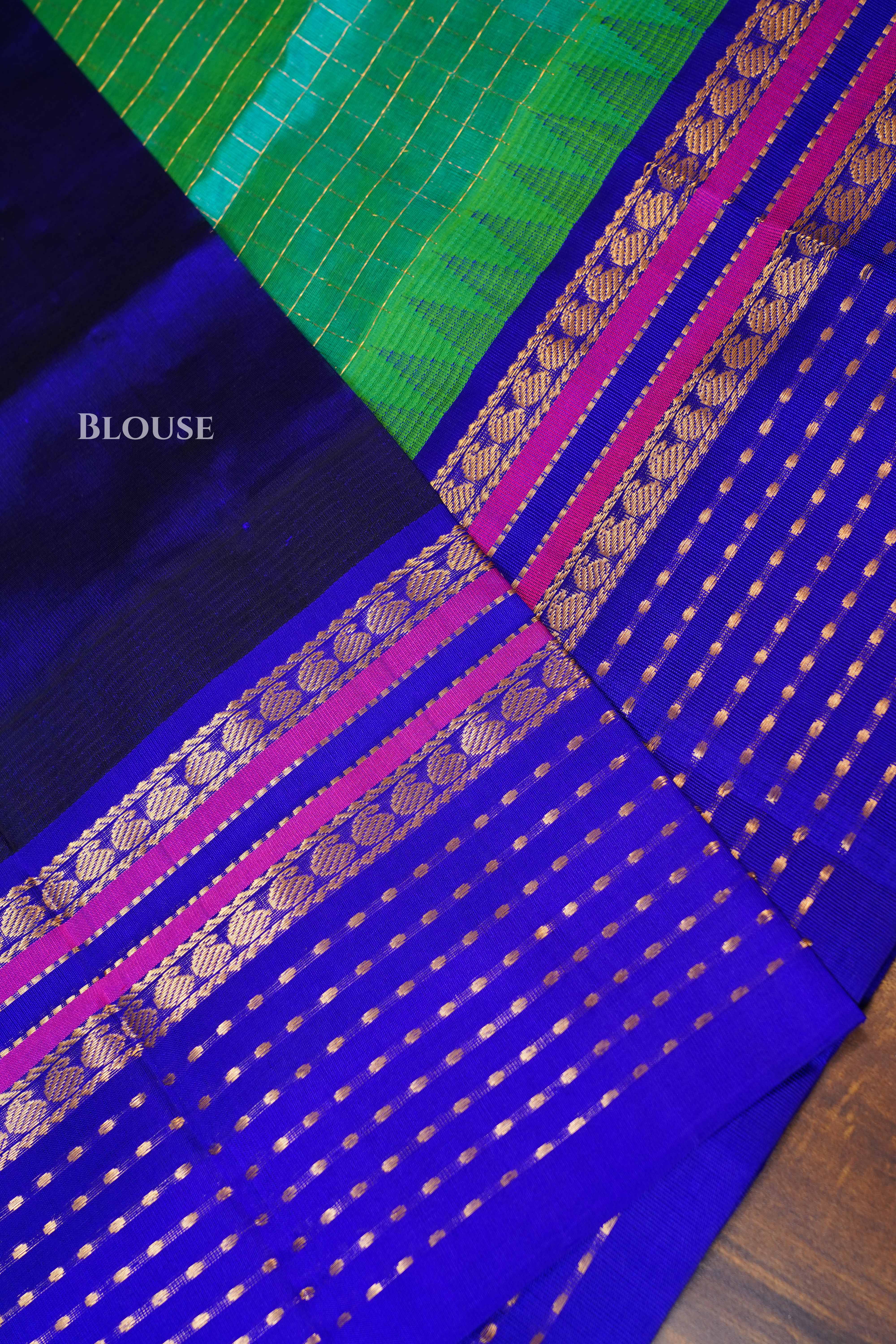Sea Blue With Navy Blue Pure Kanchi Silk Cotton Saree