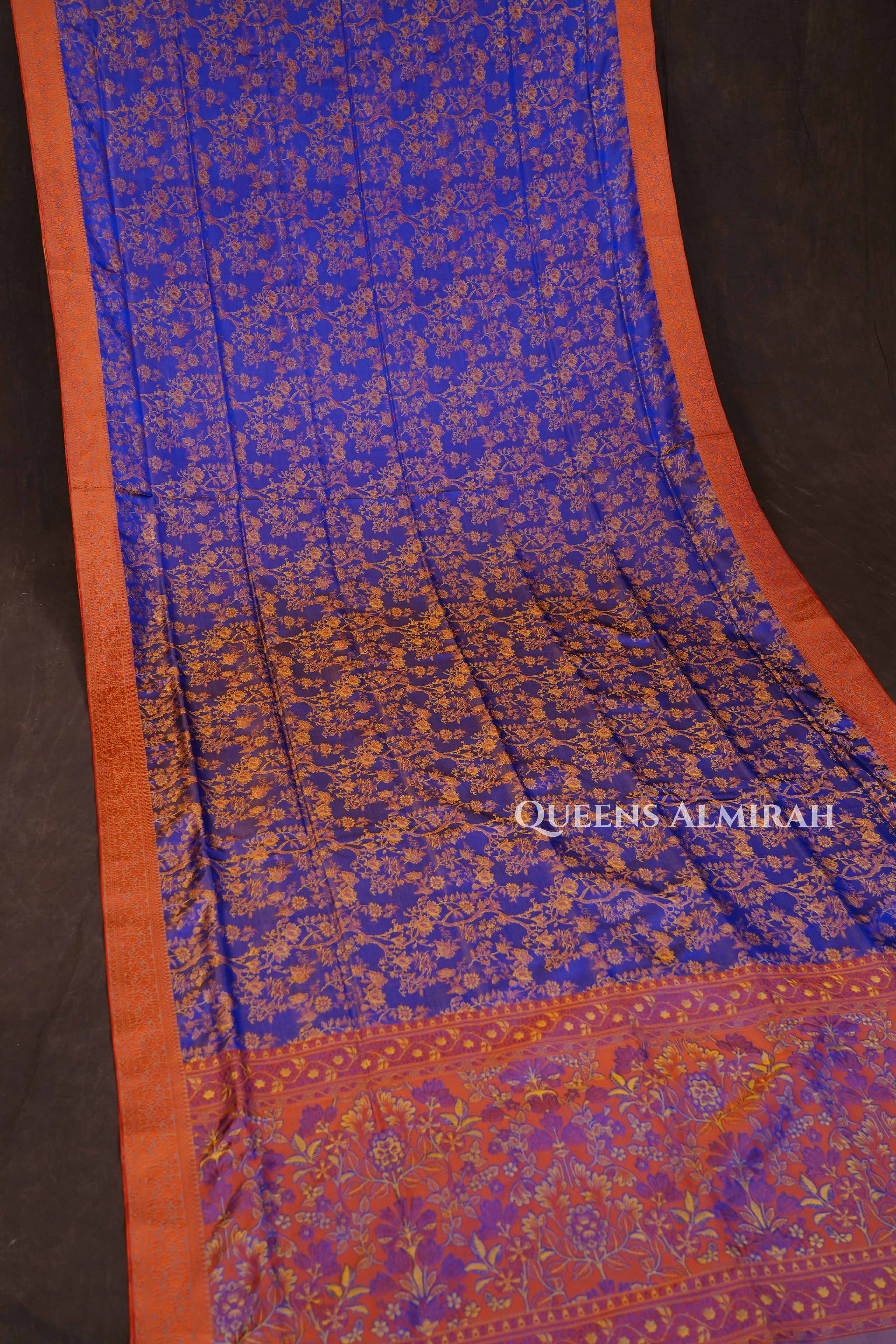 Royal Blue With Orange Pashmina Silk Saree