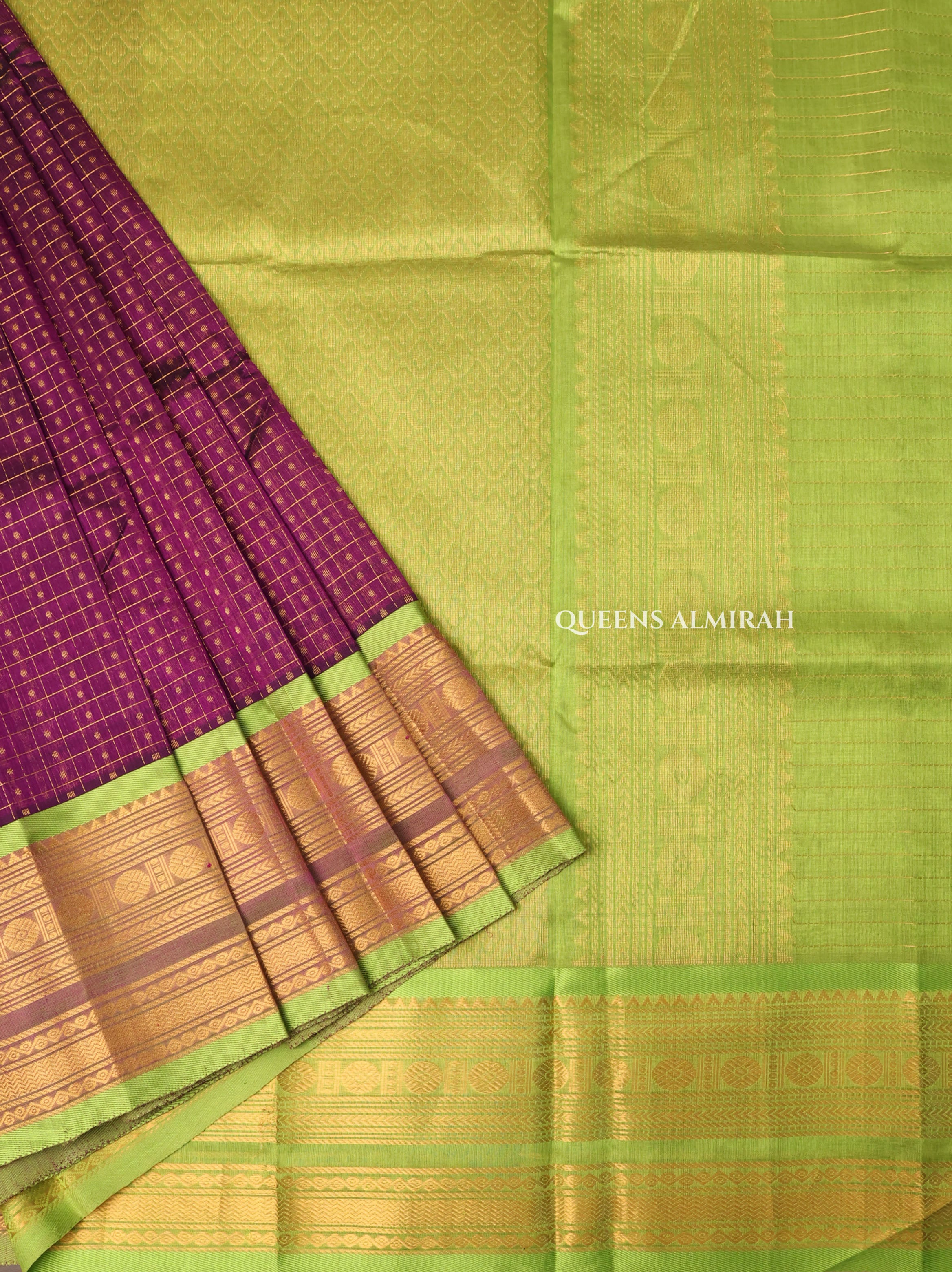 Purple With Green Pure Silk Cotton Saree