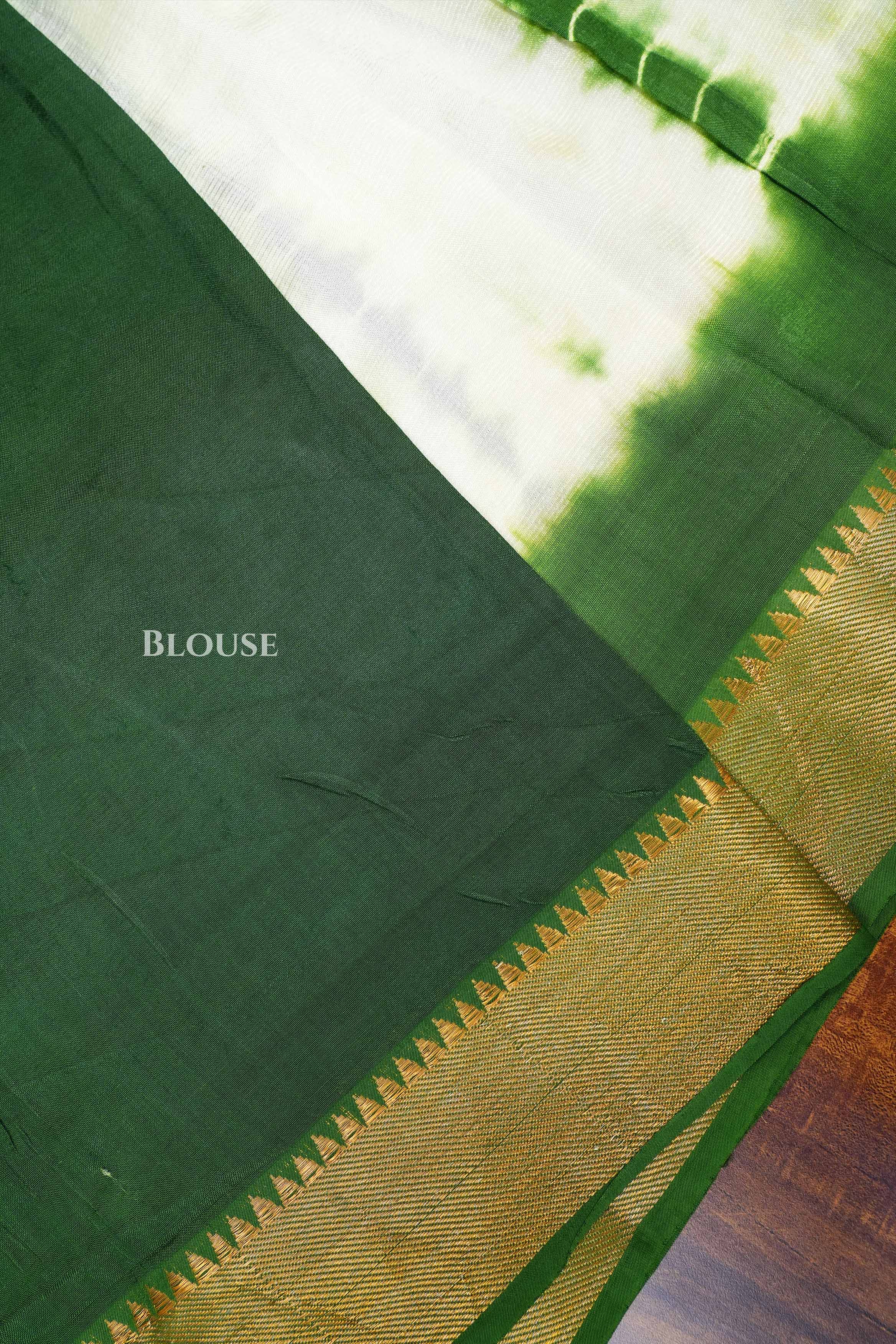 Green With White Shibori Mangalgiri Saree