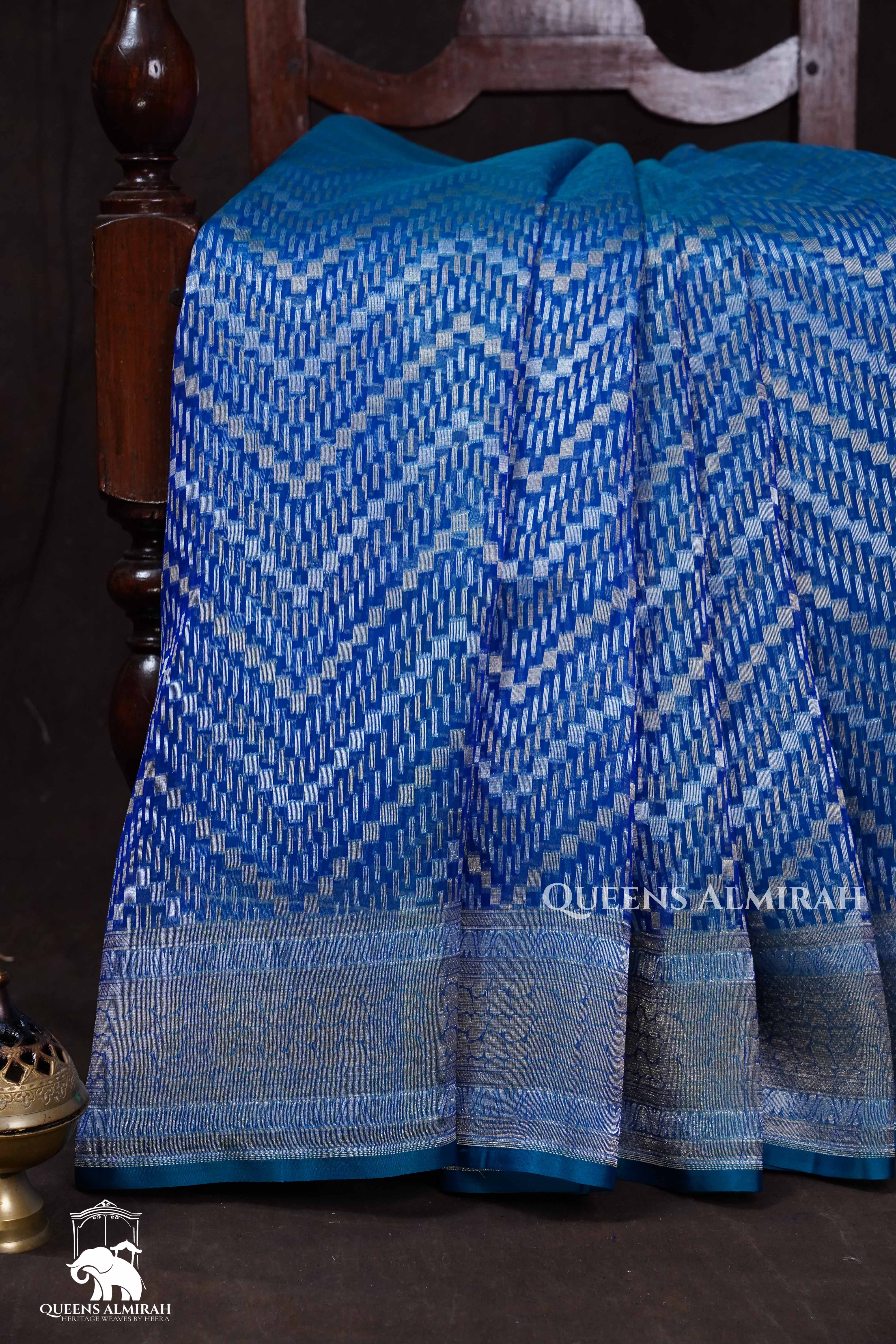 Blue Banarasi Organza Saree