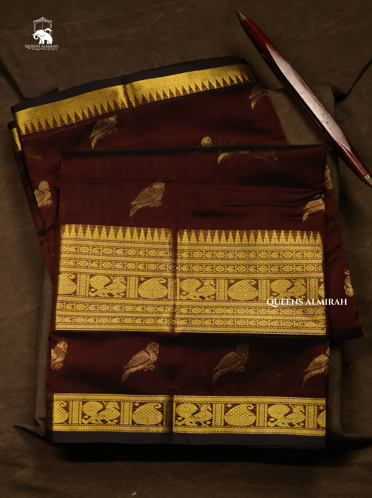 Dark Brown Pure Silk Cotton Saree