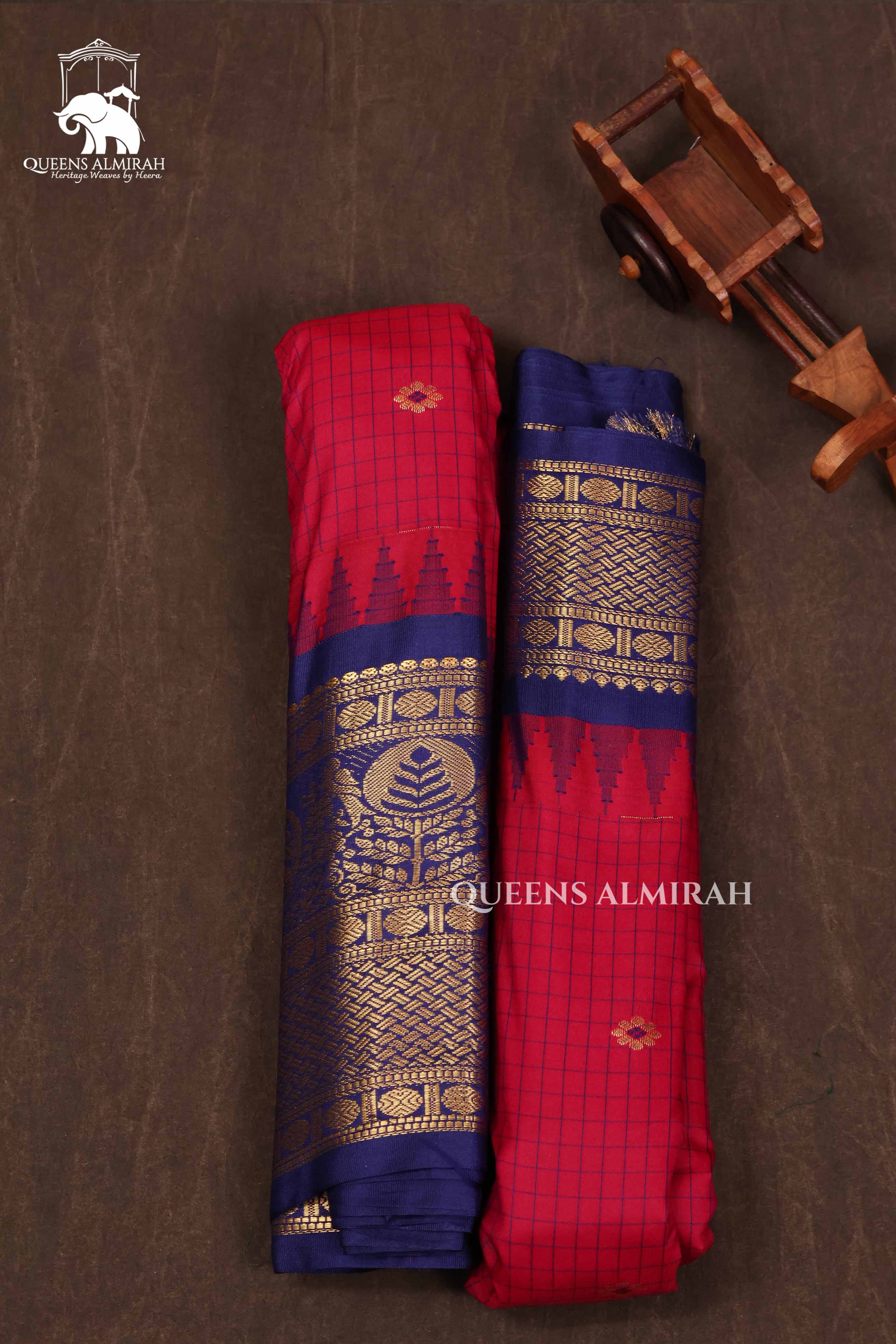Maroon With Dark Blue Semi Gadwal Silk Saree