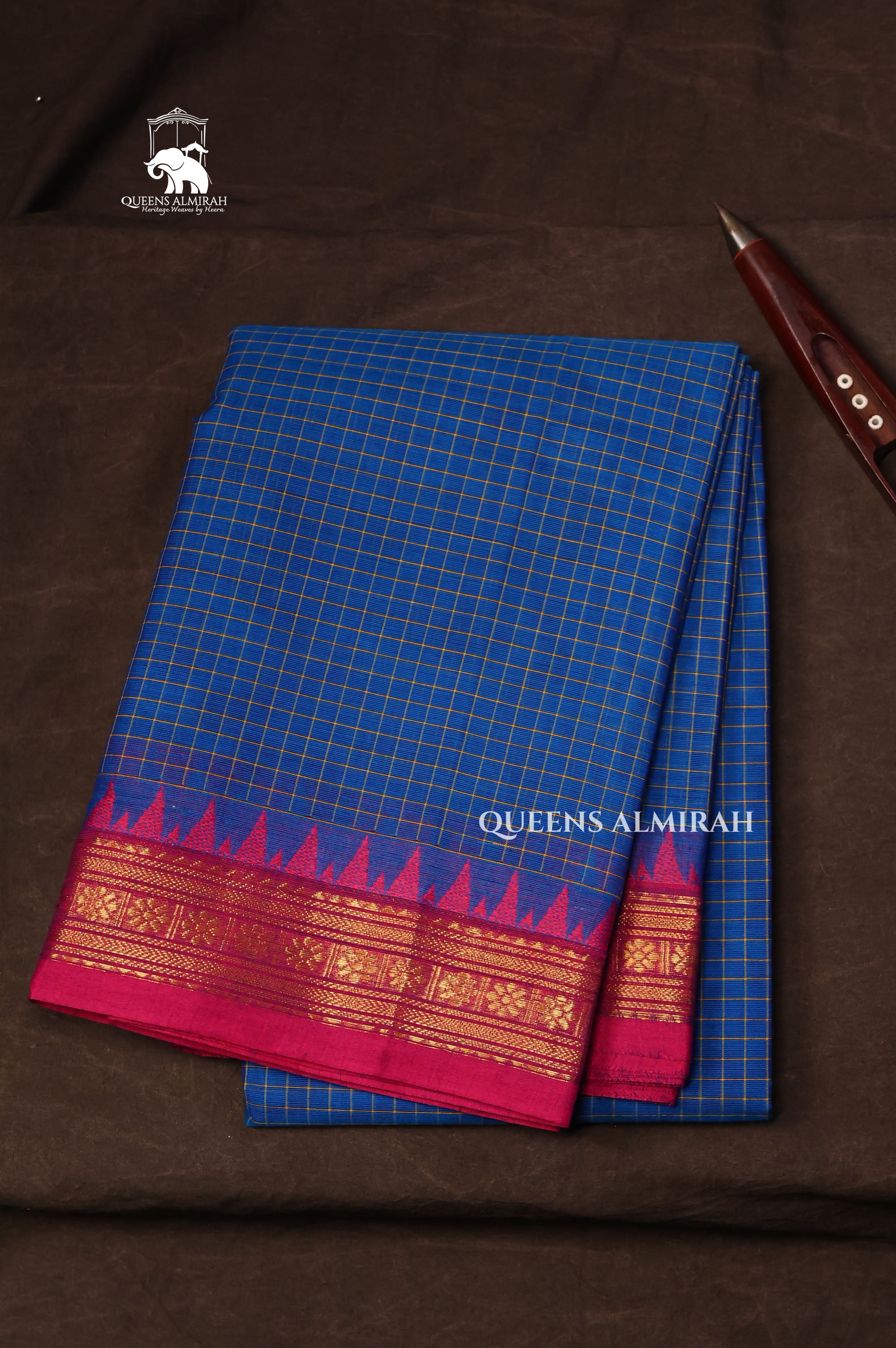 Blue With Pink Kanchi Cotton Saree