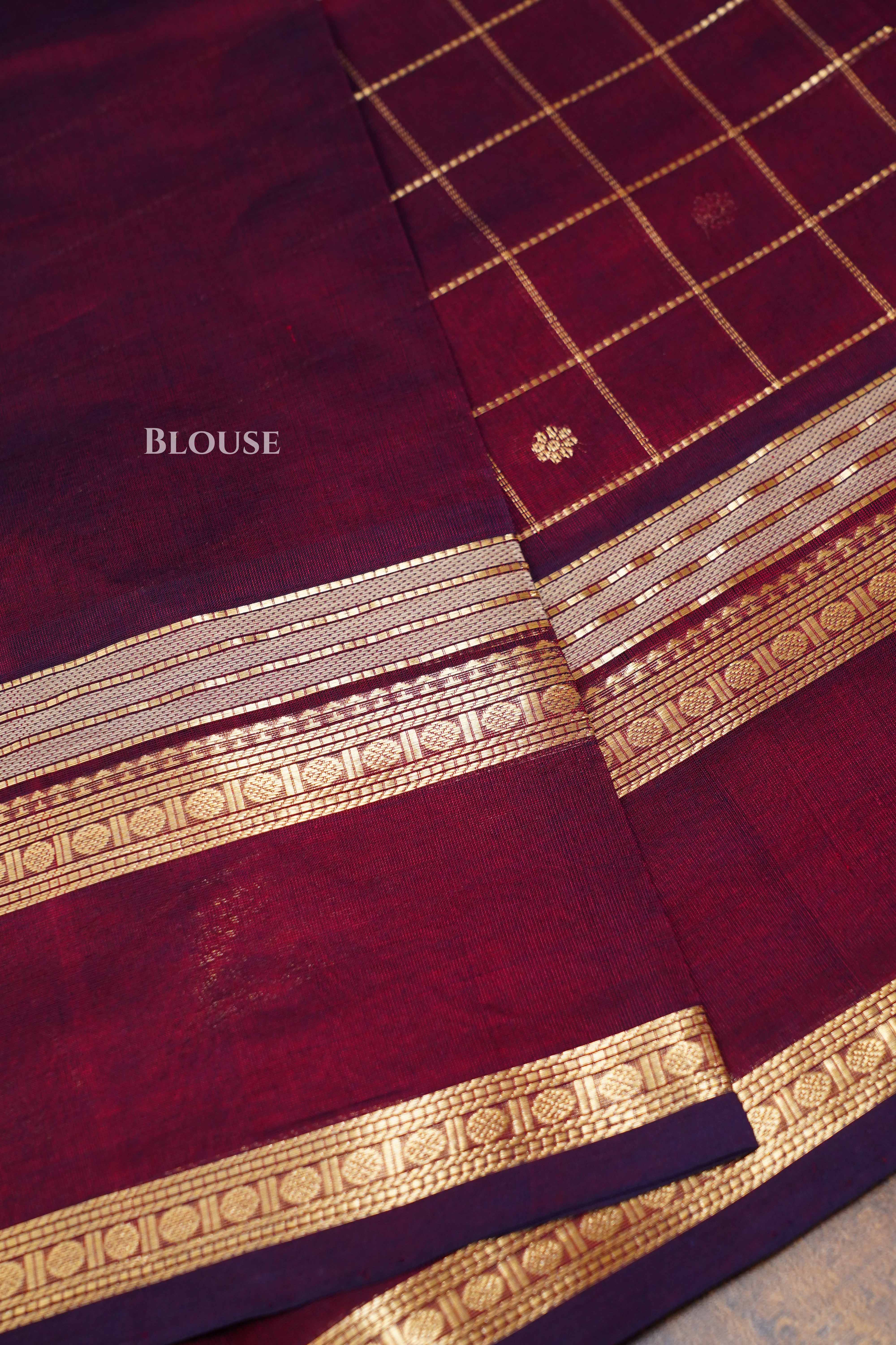 Wine Red Karaikudi Chettinad Silk Cotton Saree