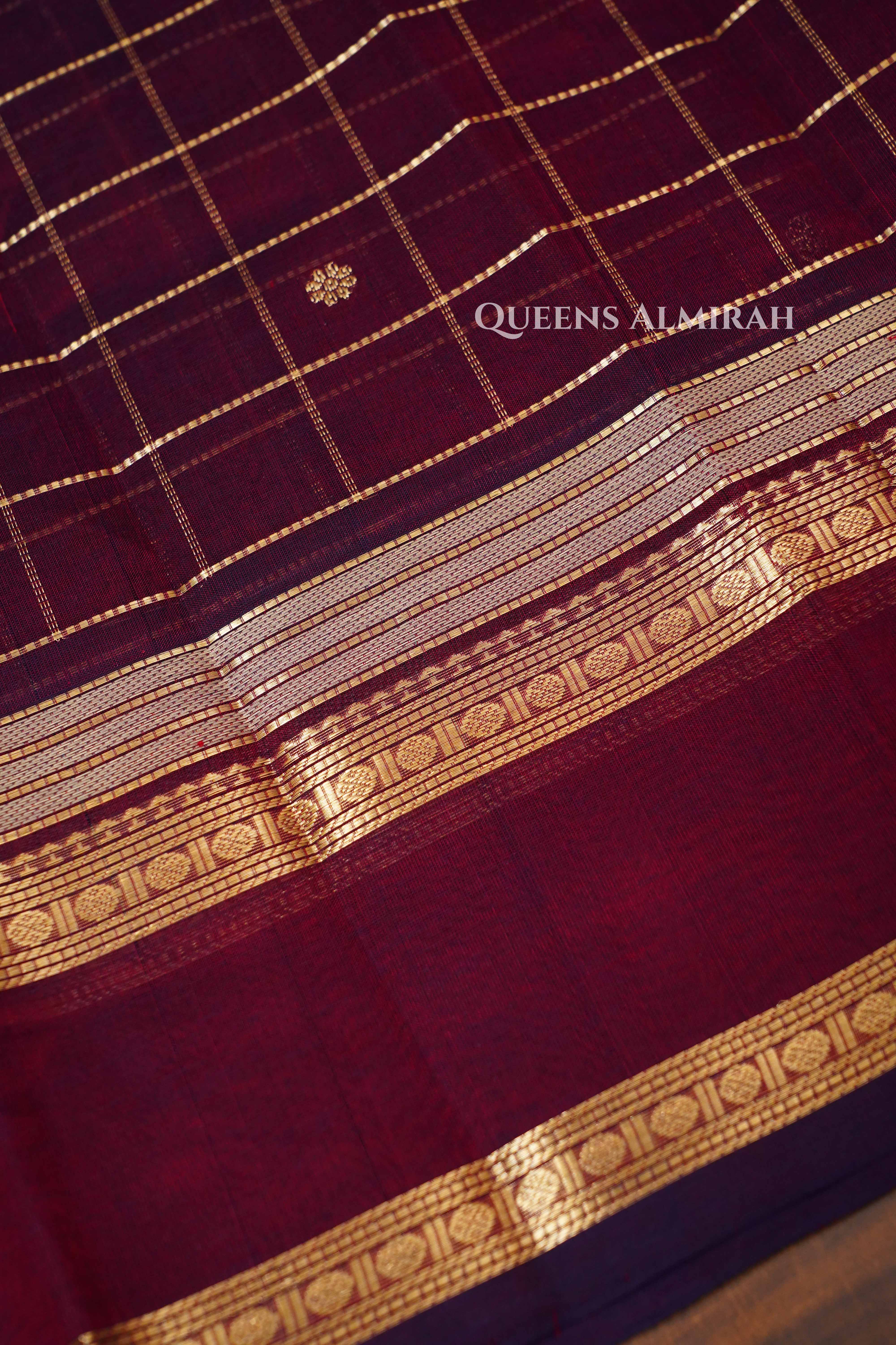 Wine Red Karaikudi Chettinad Silk Cotton Saree