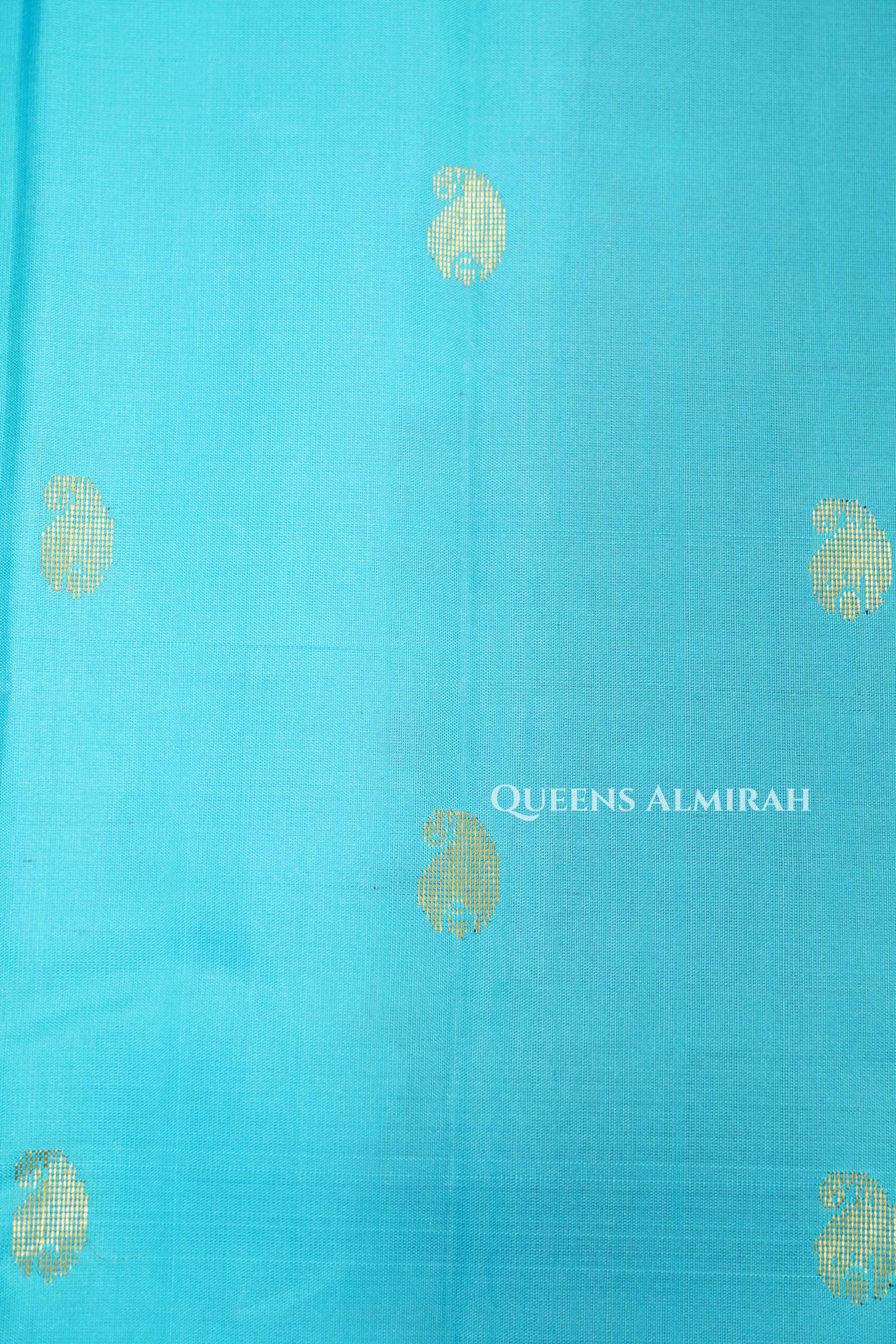 Blue With Red and Cocoa Bean Border Kanchivaram Silk Saree