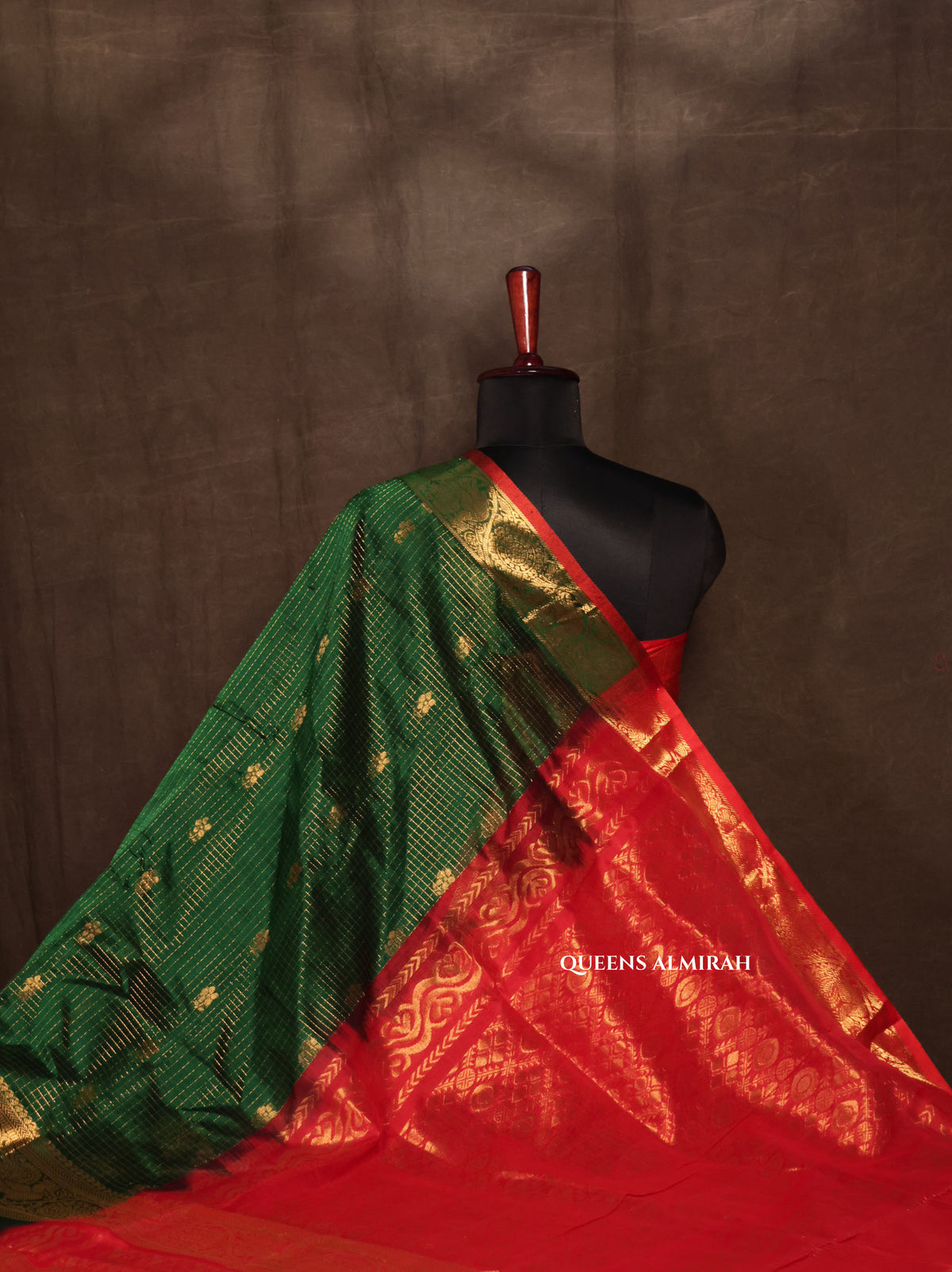 Dark Green With Red Pure Silk Cotton Saree