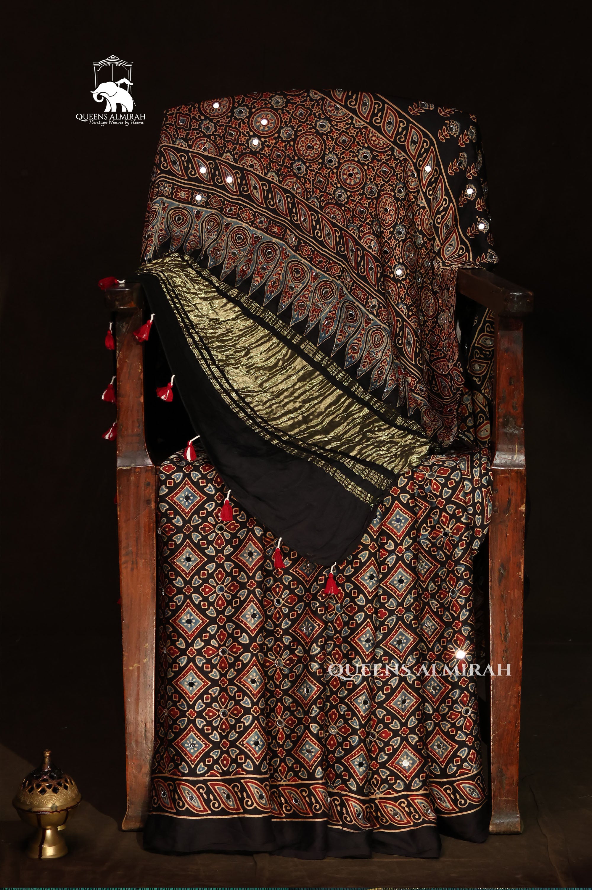 Sridevi  Ajrakh Mirror Work Modal Silk Saree