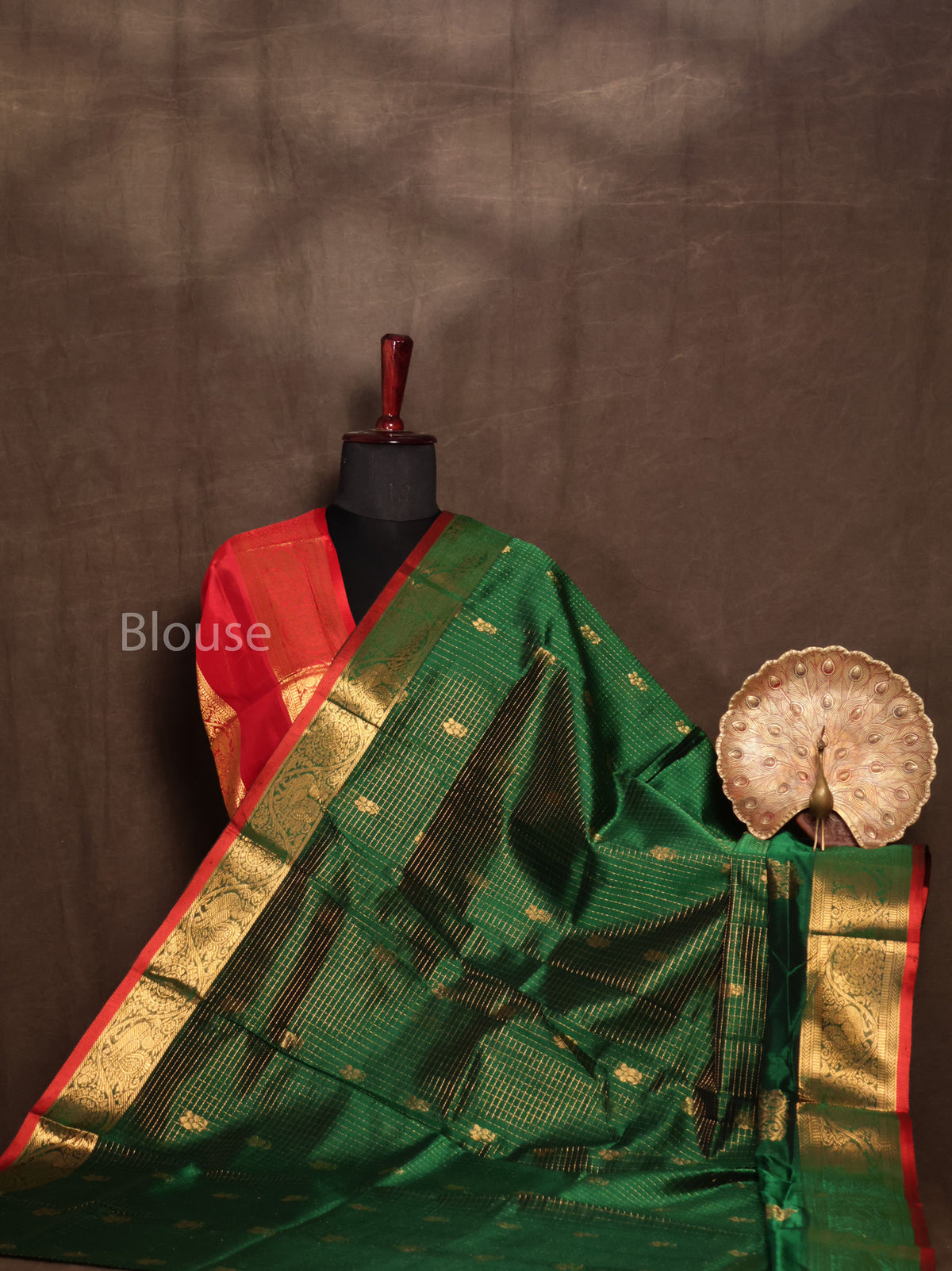 Dark Green With Red Pure Silk Cotton Saree