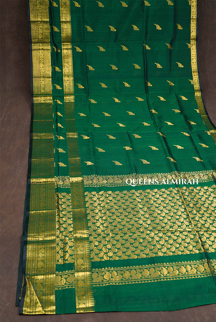 Dark Green With Kizhi Butta Pure Silk Cotton Saree