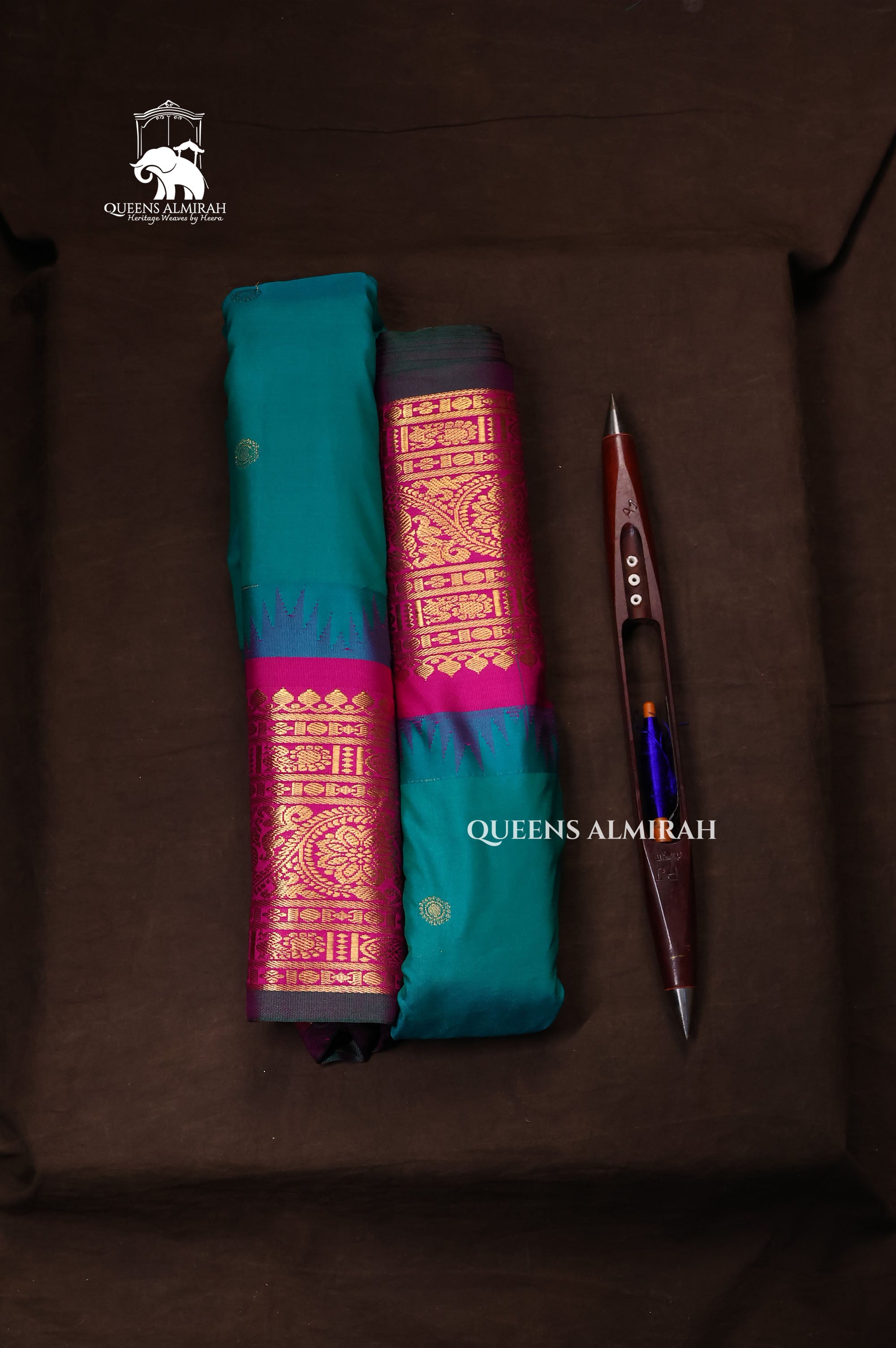 Peacock Blue With Pink Semi Gadwal Silk Saree
