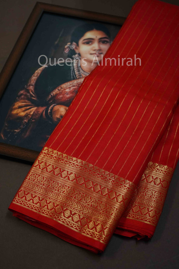 RED DAISY KANCHIVARAM SILK SAREE - Queens Jewel Emporium