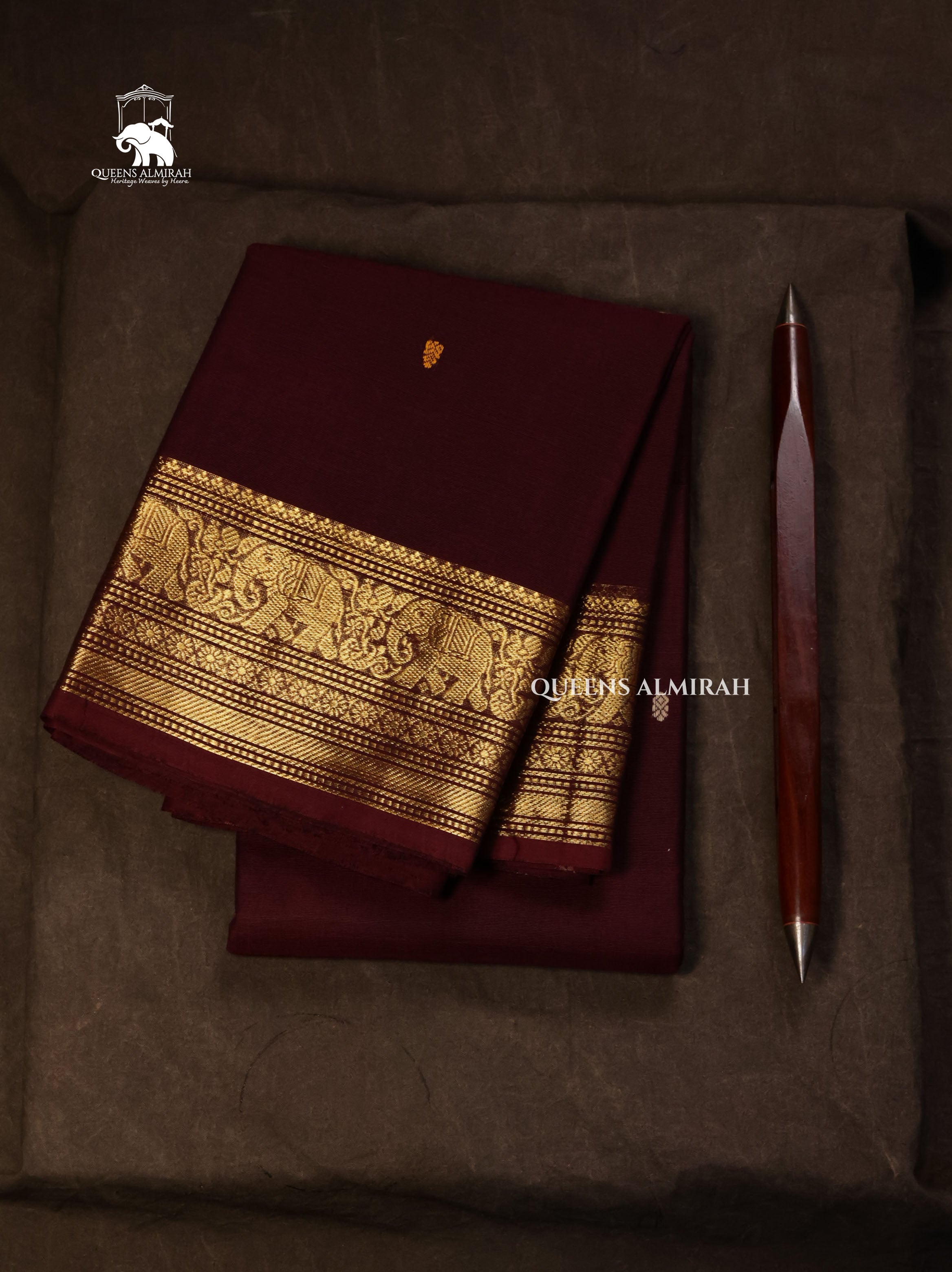 Cocoa Bean Brown Kanchi Cotton Saree