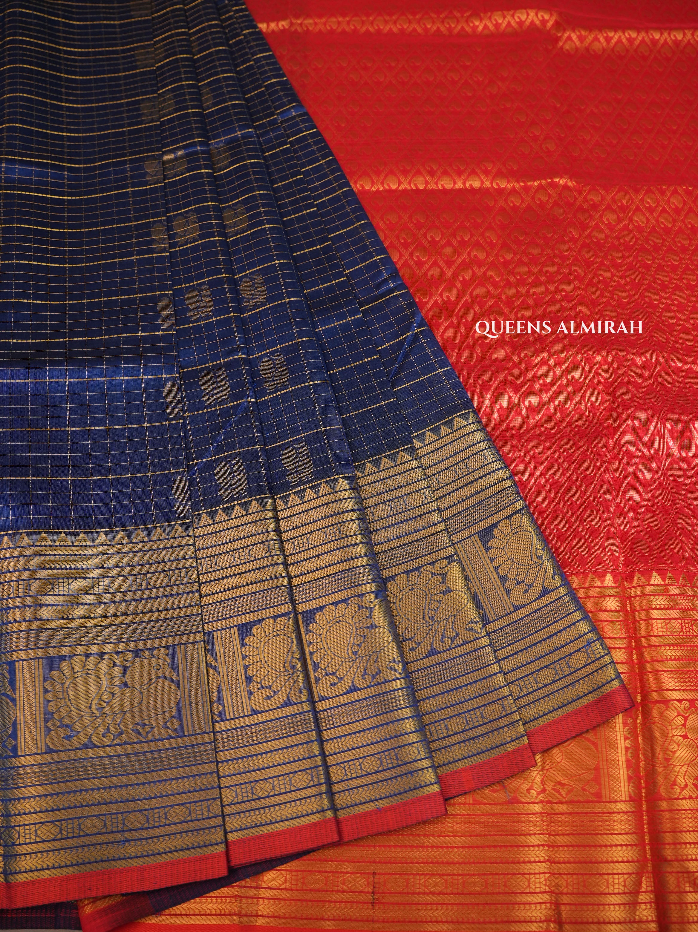 Blue With Red Pure Silk Cotton Saree
