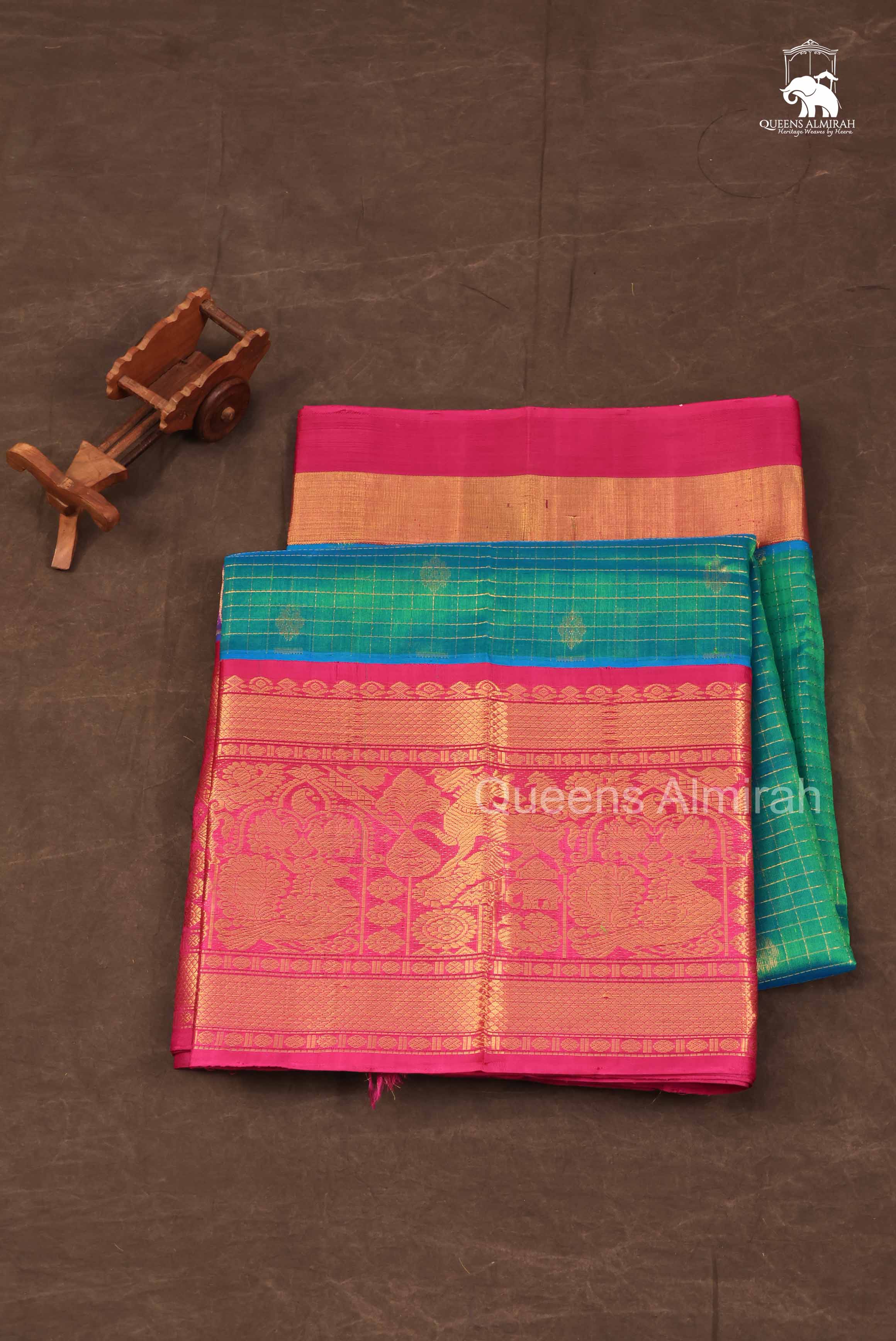 Blue With Pink Long And Short Border Pure Silk Cotton Saree
