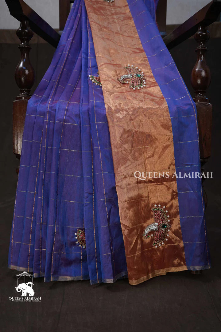 Ms Blue Maya Pakshi Designer Pure Chanderi Silk Saree
