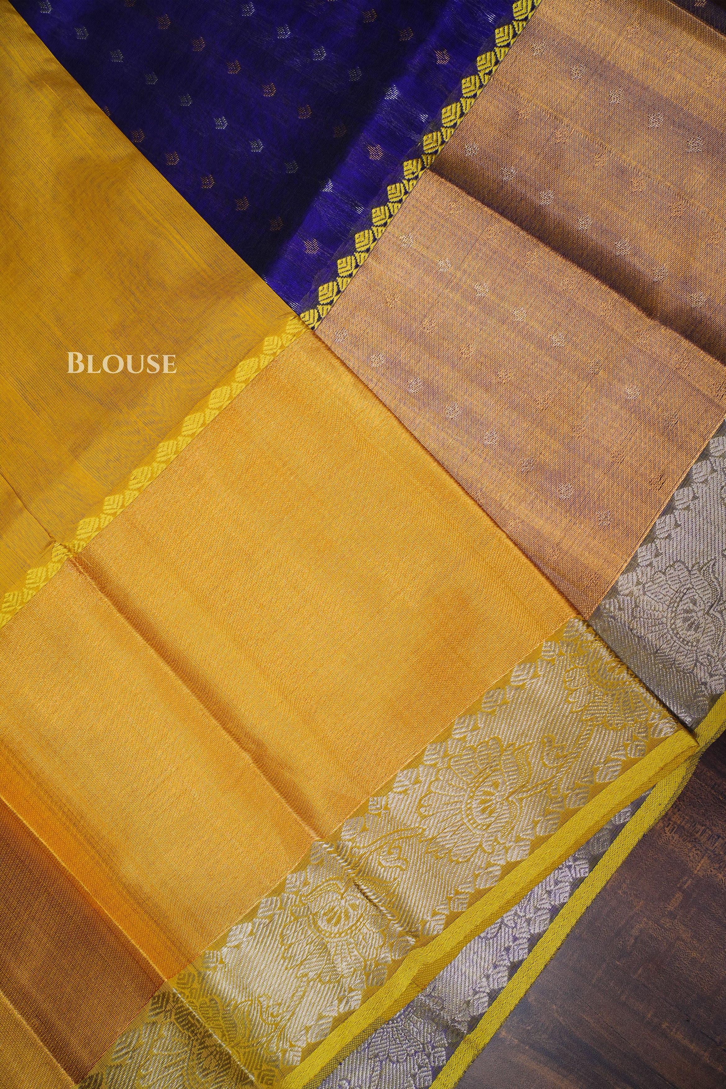 Navy Blue With Yellow Pure Silk Cotton Saree