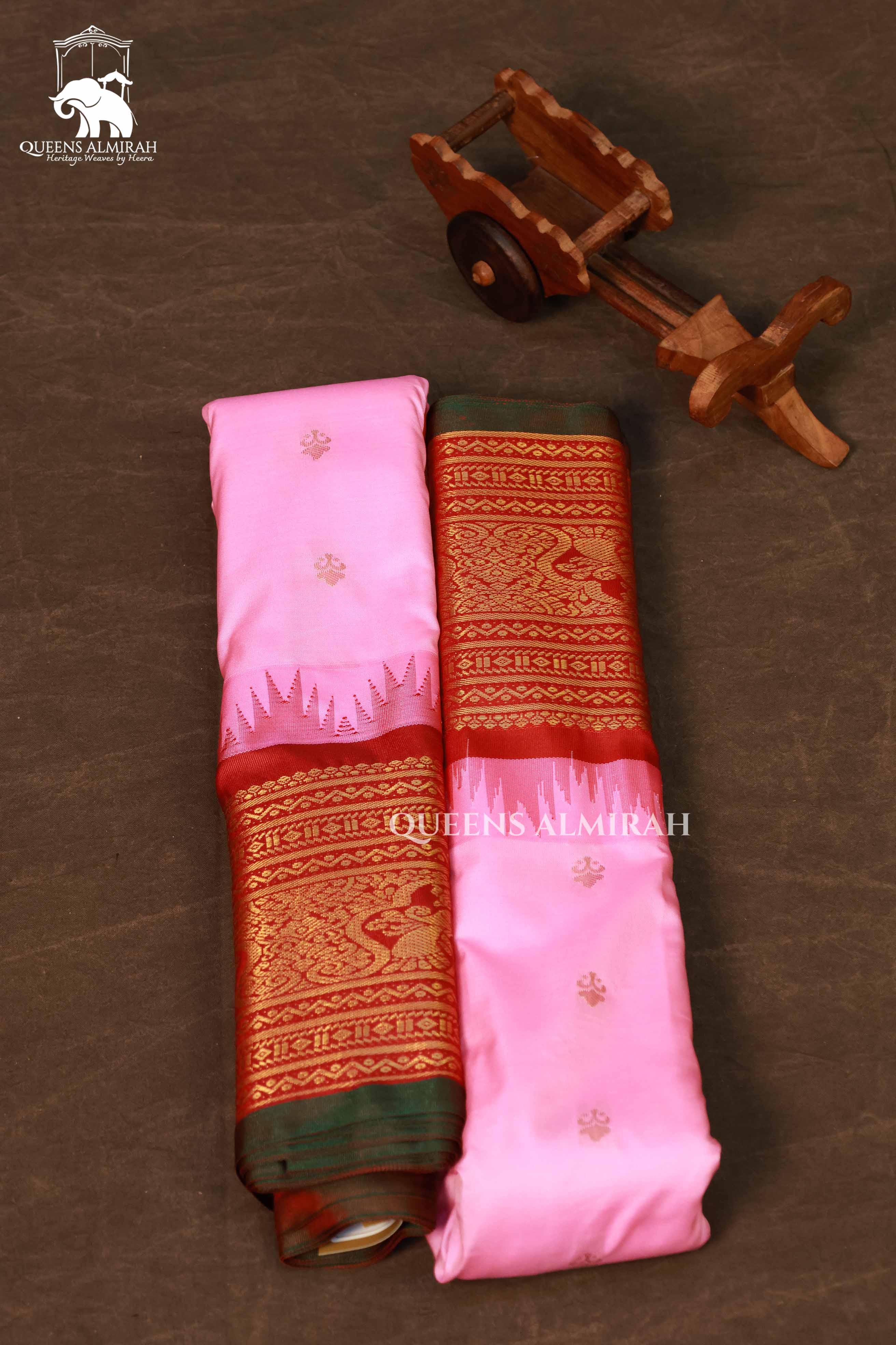 Rose Milk Pink With Maroon Semi Gadwal Silk Saree