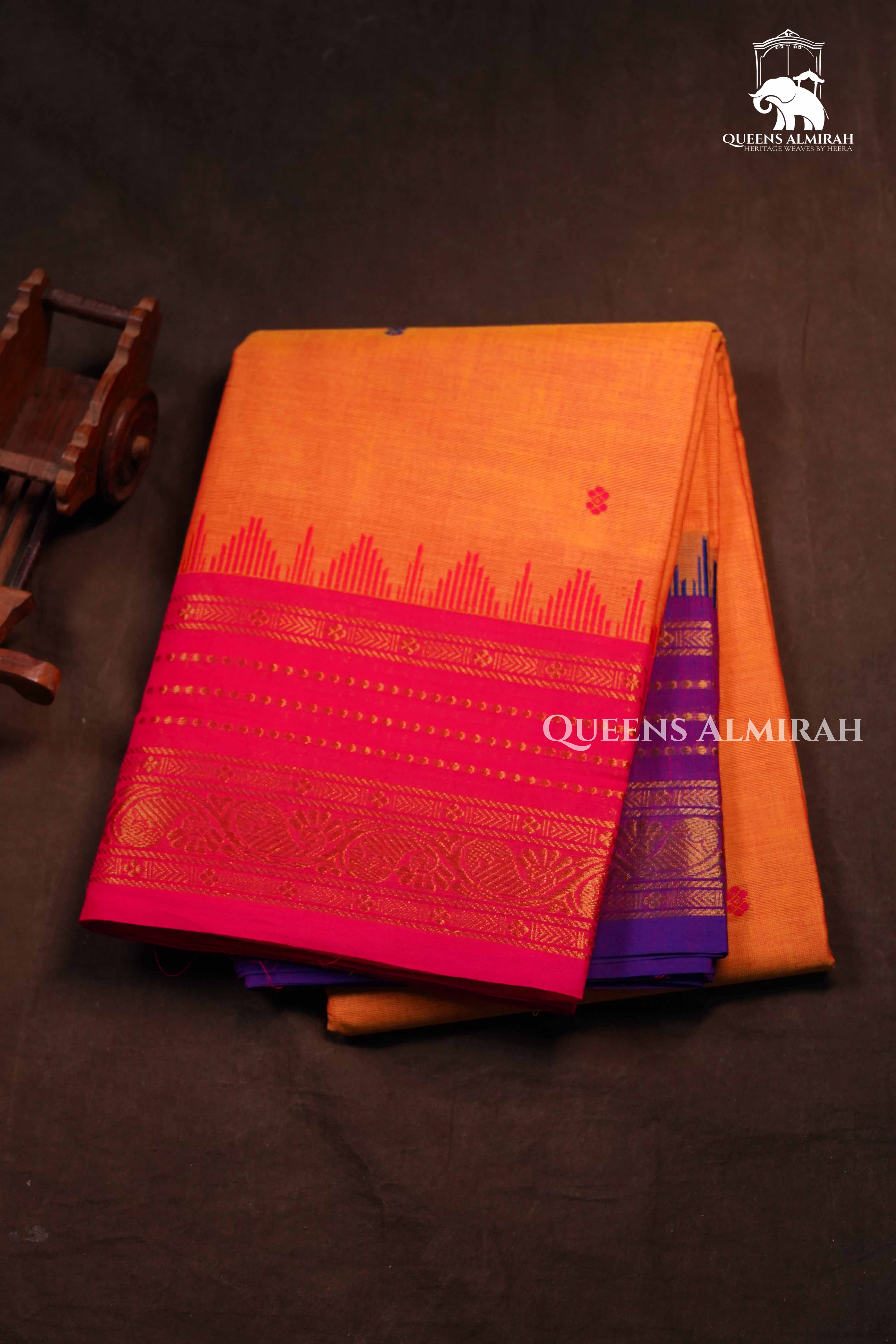 Mango Yellow Ganga Jamuna Border Kanchi Cotton Saree