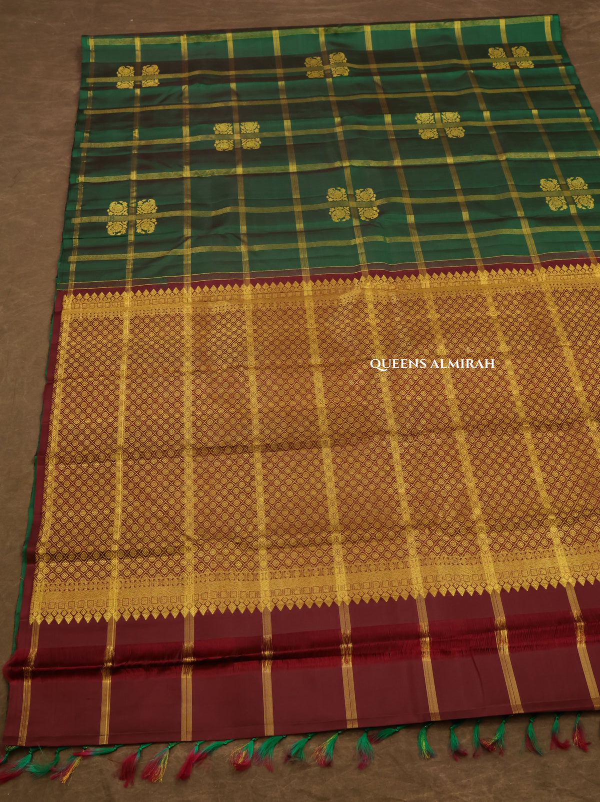 Dark Green With Brown Pure Kanchivaram Silk Saree