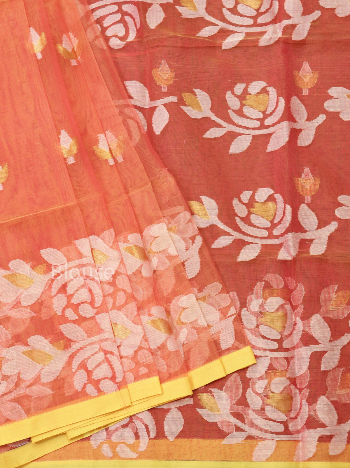 Orange Muslin Jamdani Saree