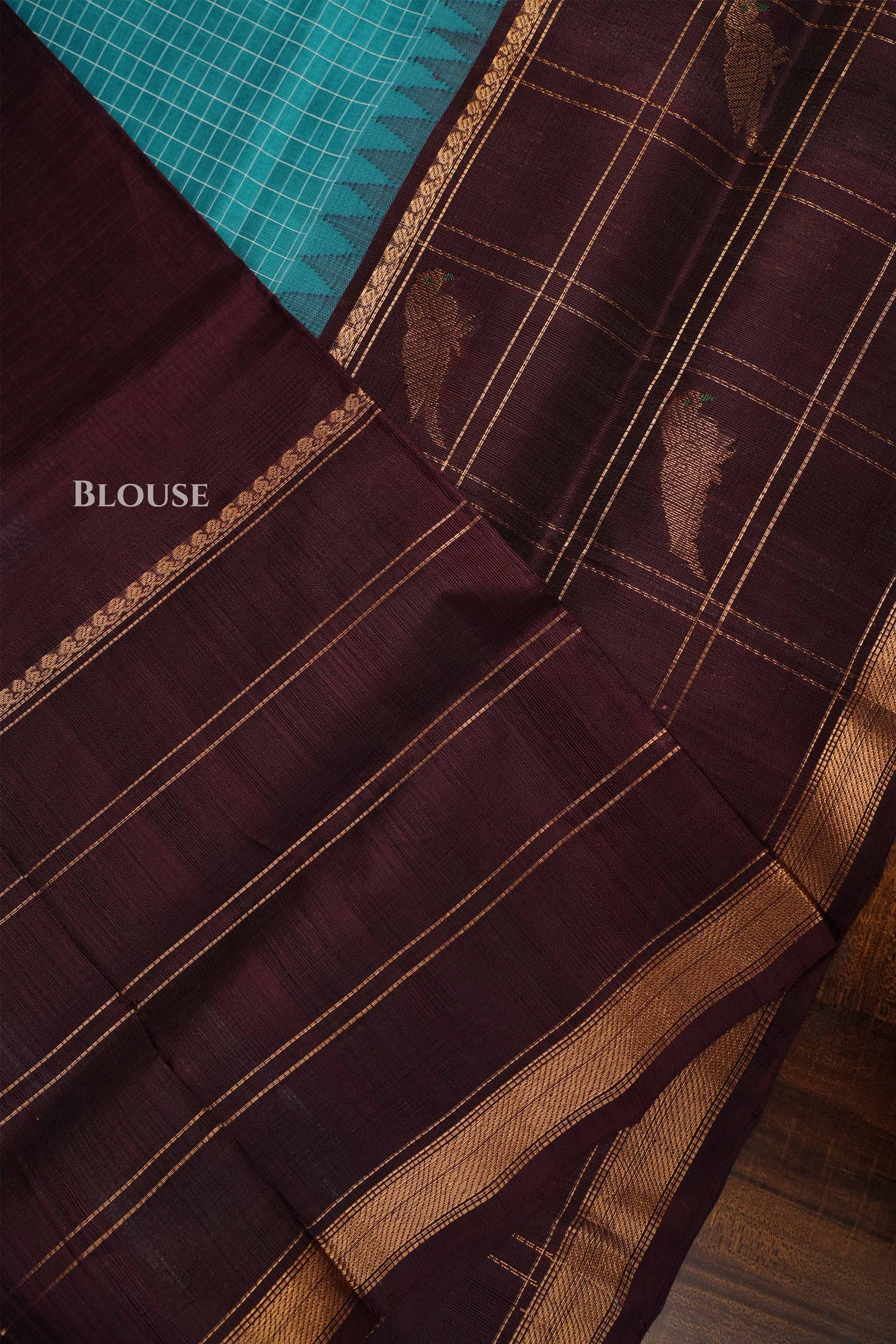 Sea Blue With Cocoa Bean Pure Kanchi Silk Cotton Saree