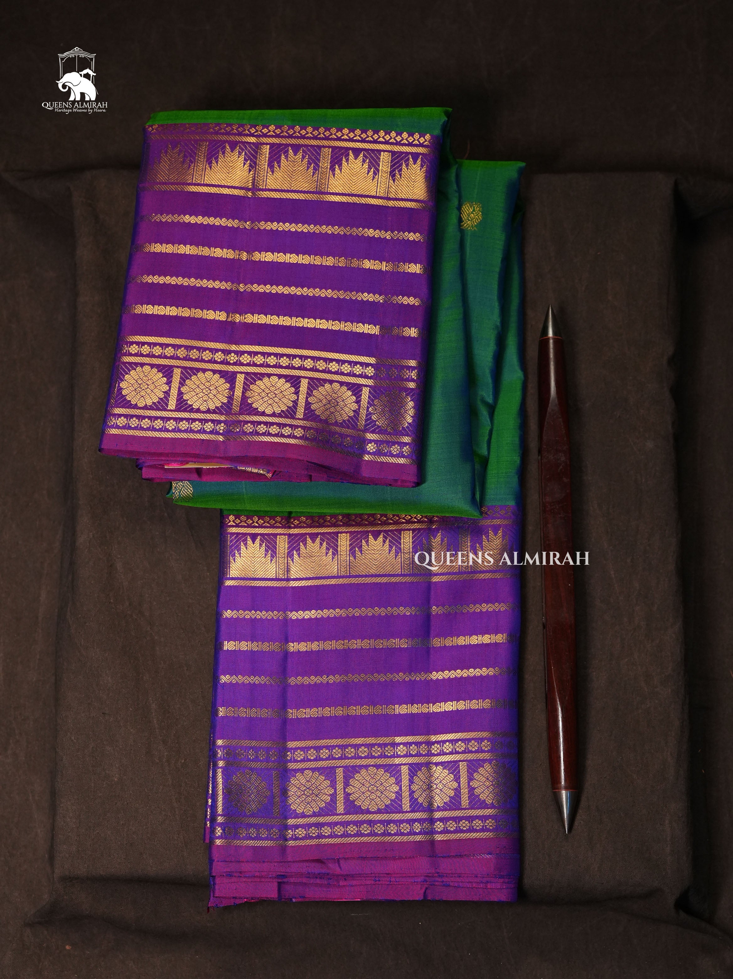 Peacock Green With Purple Pure Kanchivaram Silk Saree