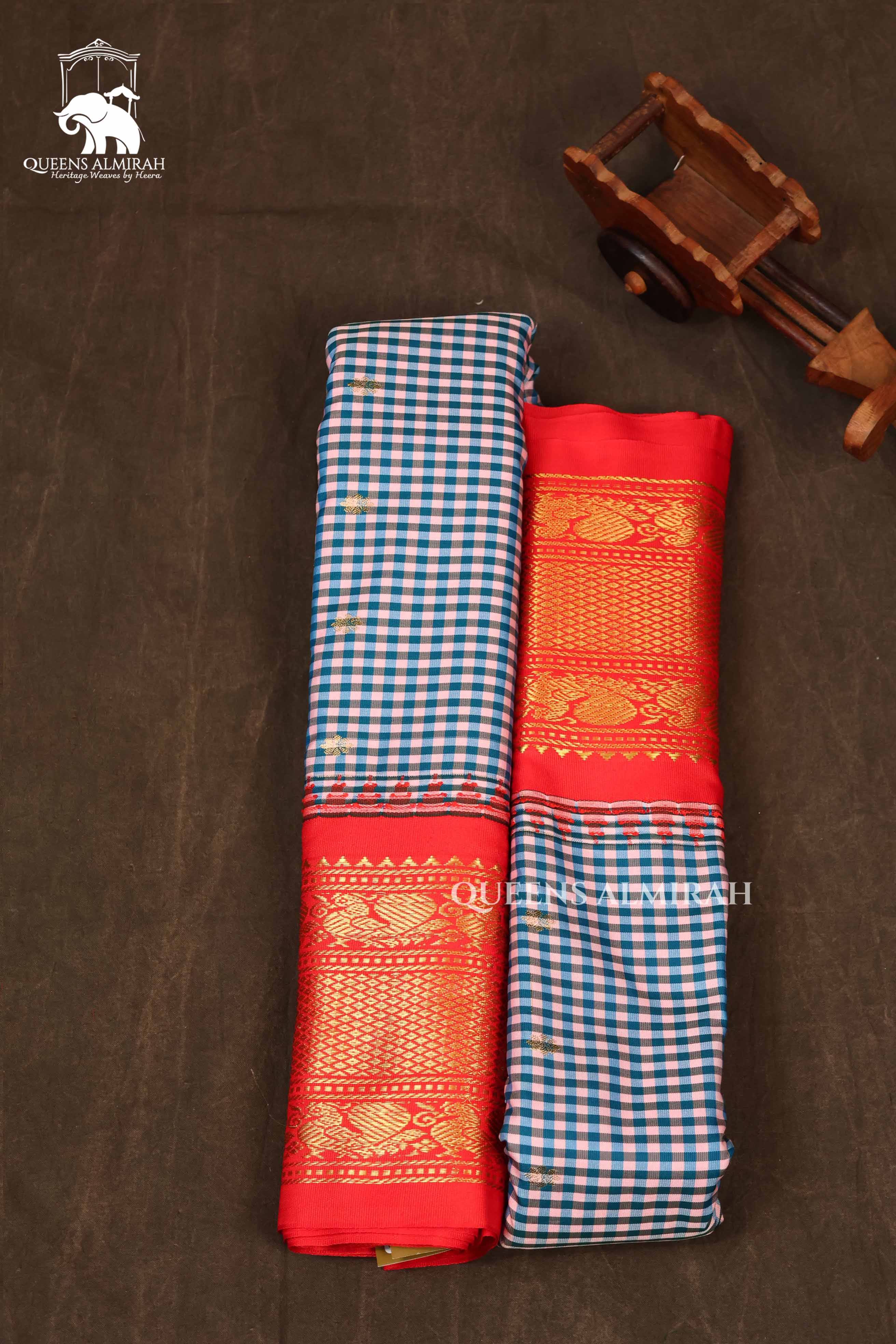 Blue Kattam With Red Semi Gadwal Silk Saree