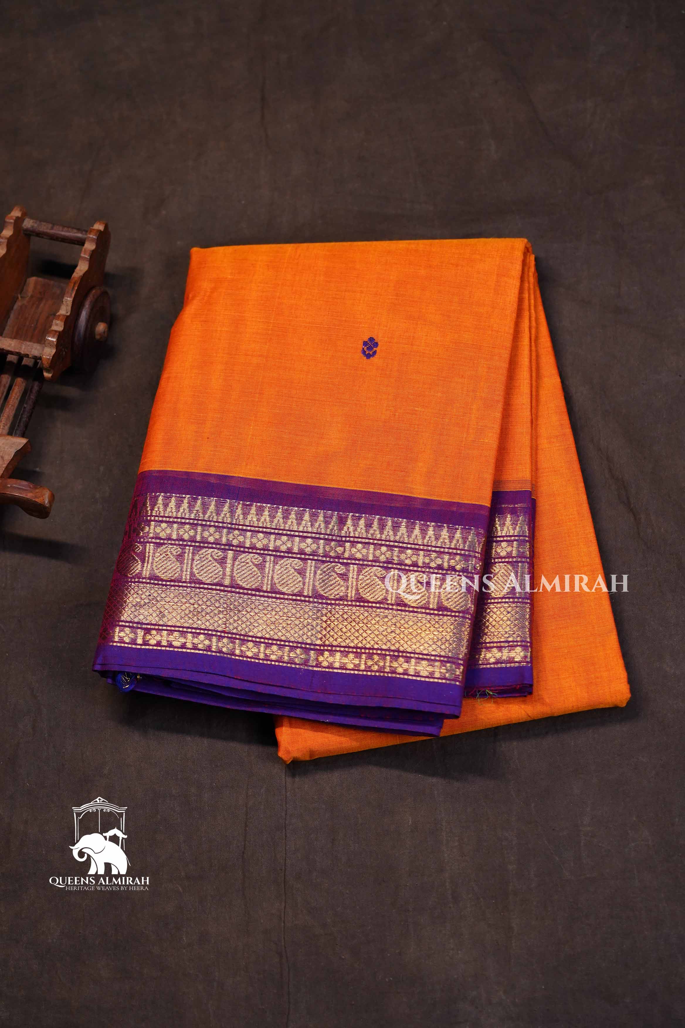 Papaya Orange With Purple Kanchi Cotton Saree