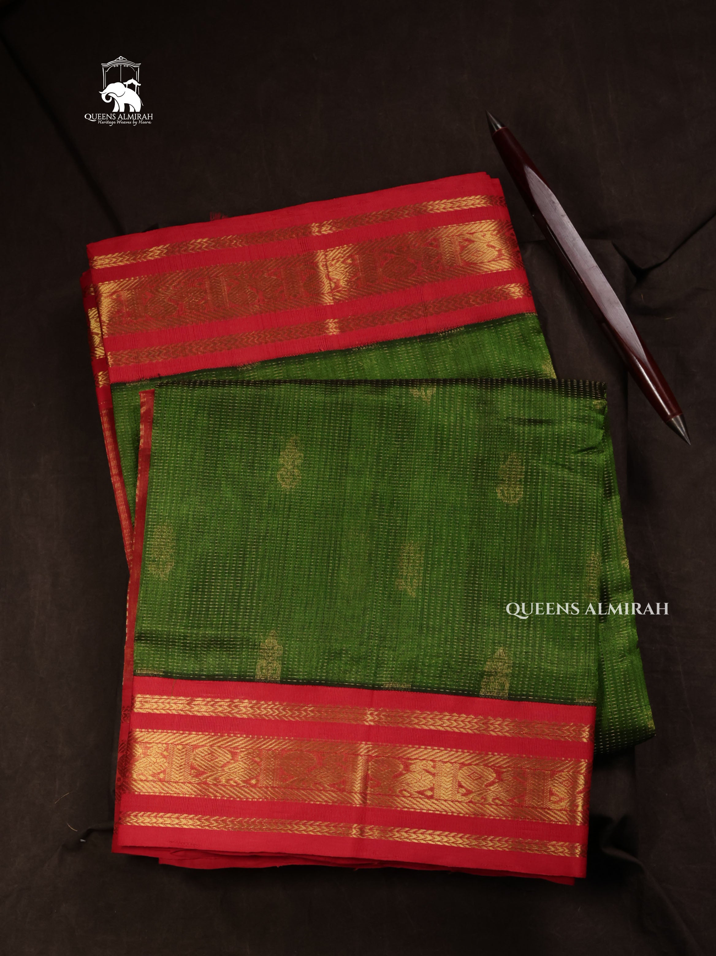 Avocado Green With Red Pure Silk Cotton Saree