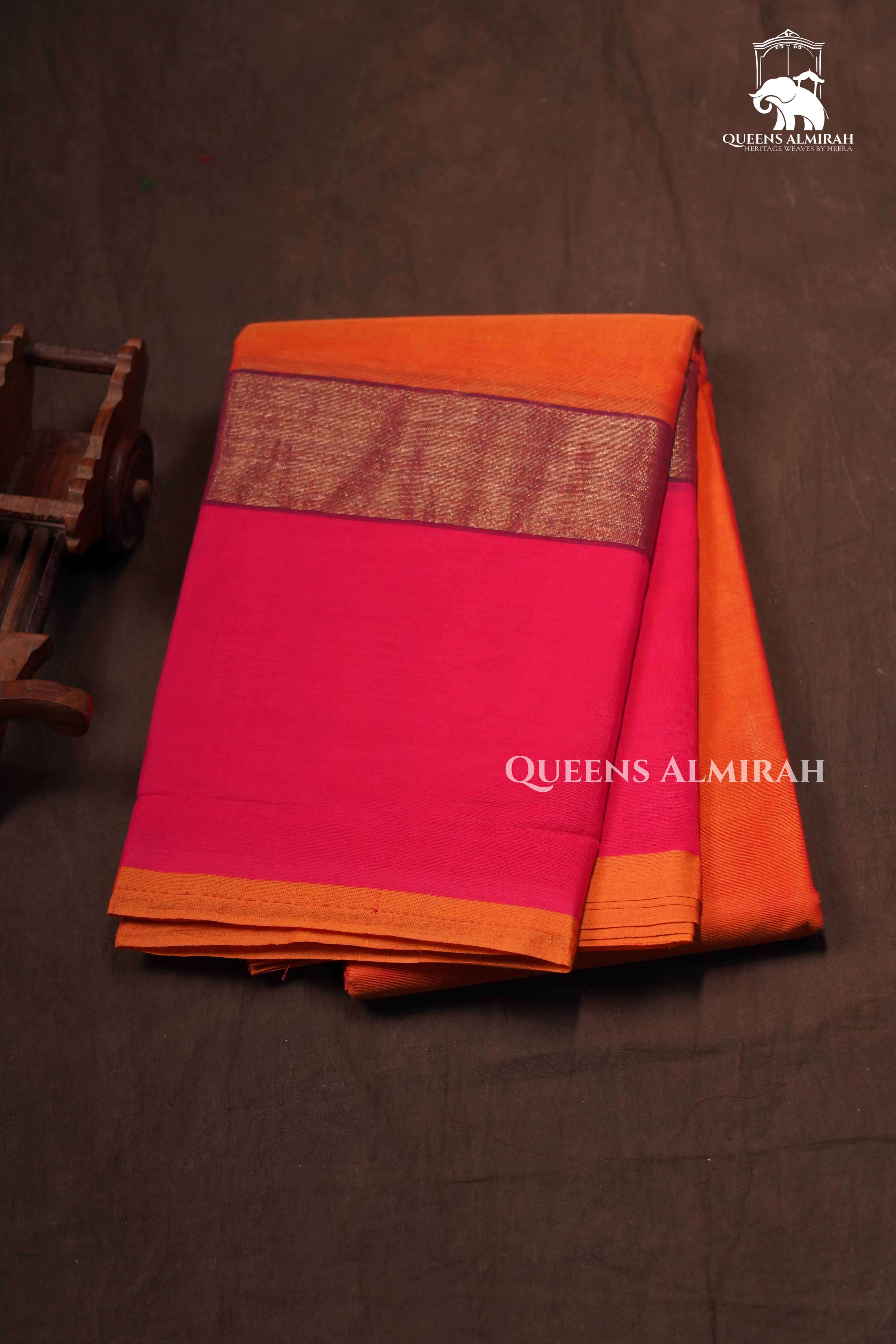 Orange With Pink Chettinad Cotton Saree