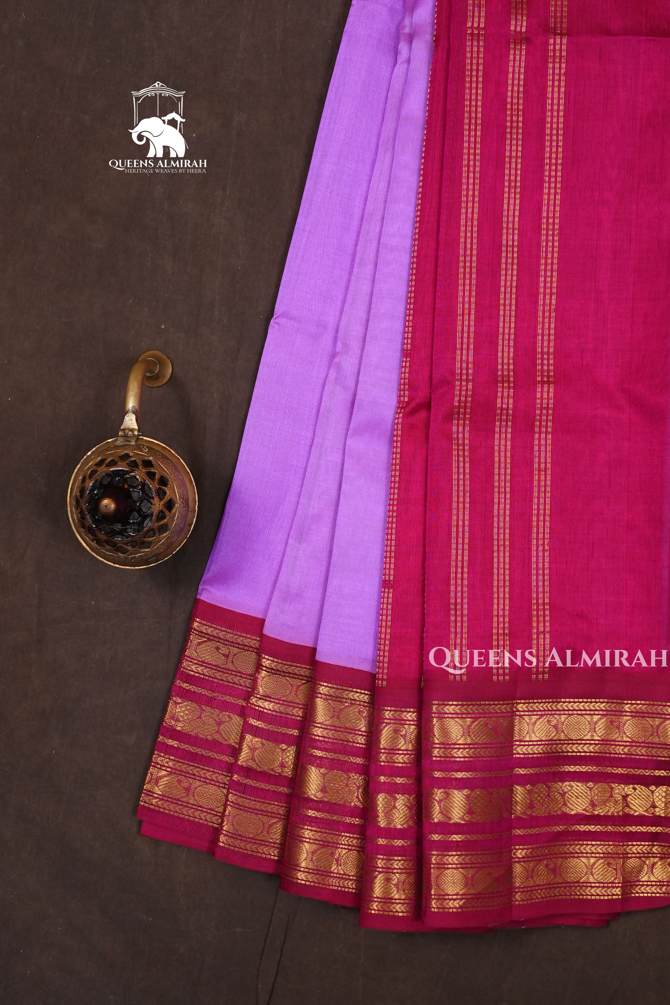 Lavender With Purple  Pure Kanchi Silk Cotton Saree